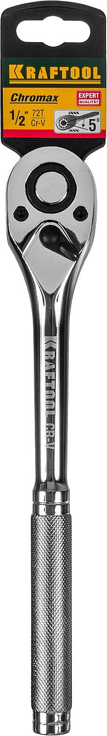 Трещотка для торцовых головок KRAFTOOL "EXPERT", Сr-V сталь, 72 зубца, цельнометаллическая, 1/2"