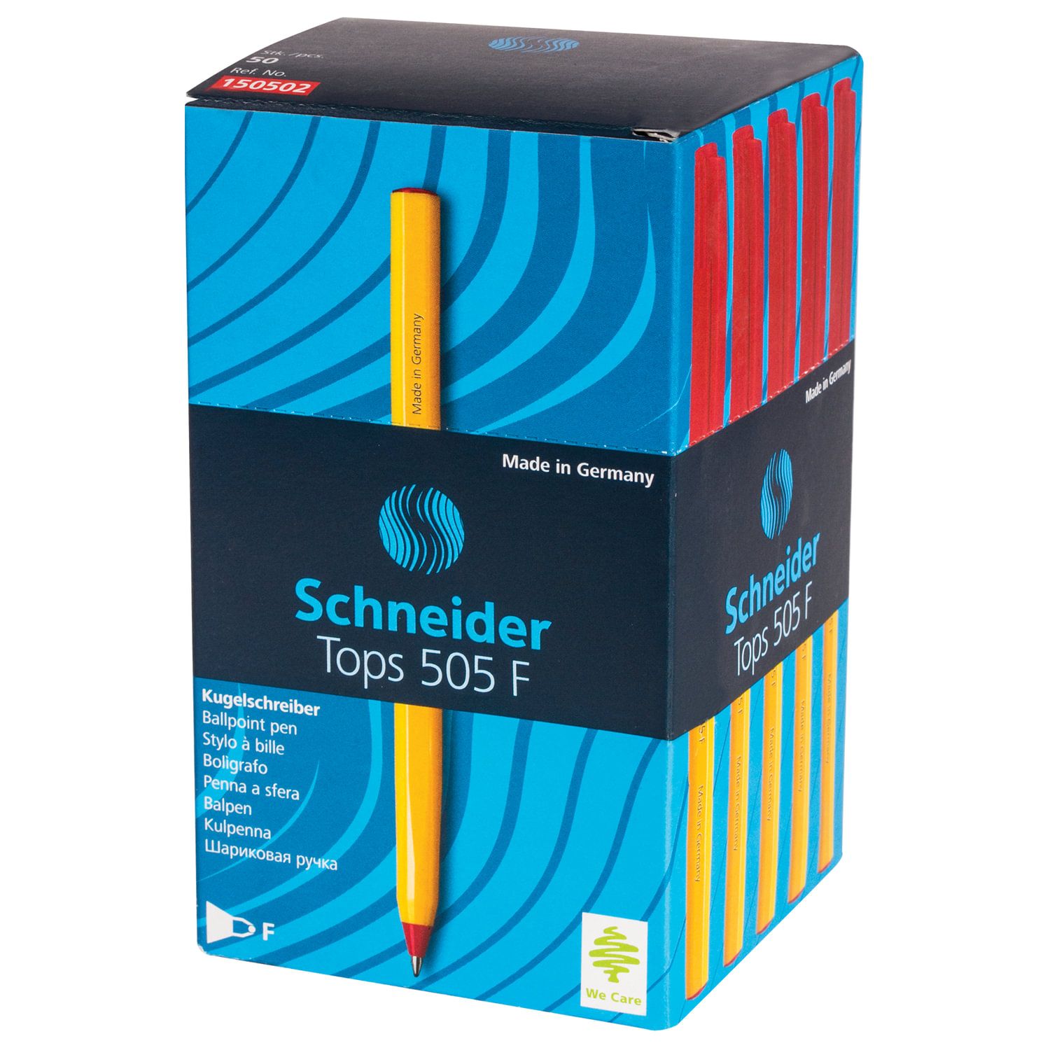 Ручка шариковая SCHNEIDER (Германия) "Tops 505 F", КРАСНАЯ, корпус желтый, узел 0,8 мм, линия письма 0,4 мм, 150502