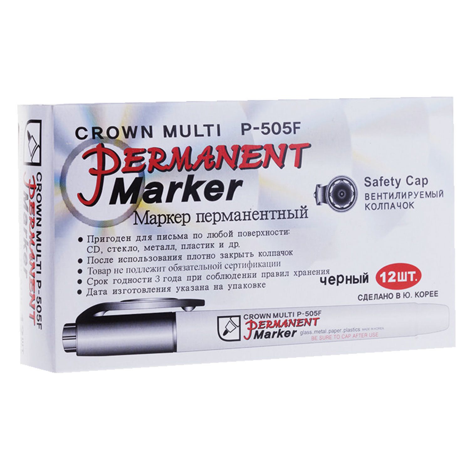 Маркер перманентный (нестираемый) CROWN "Multi Marker Super Slim", ЧЕРНЫЙ, тонкий, 1 мм, P-505F