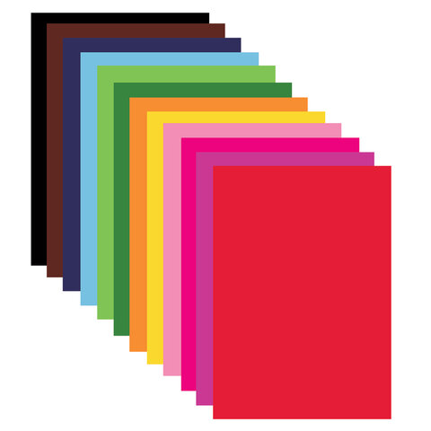 Картон цветной А4 немелованный, 12 листов 12 цветов, в папке, BRAUBERG, 200х290мм, Самолет, 113556