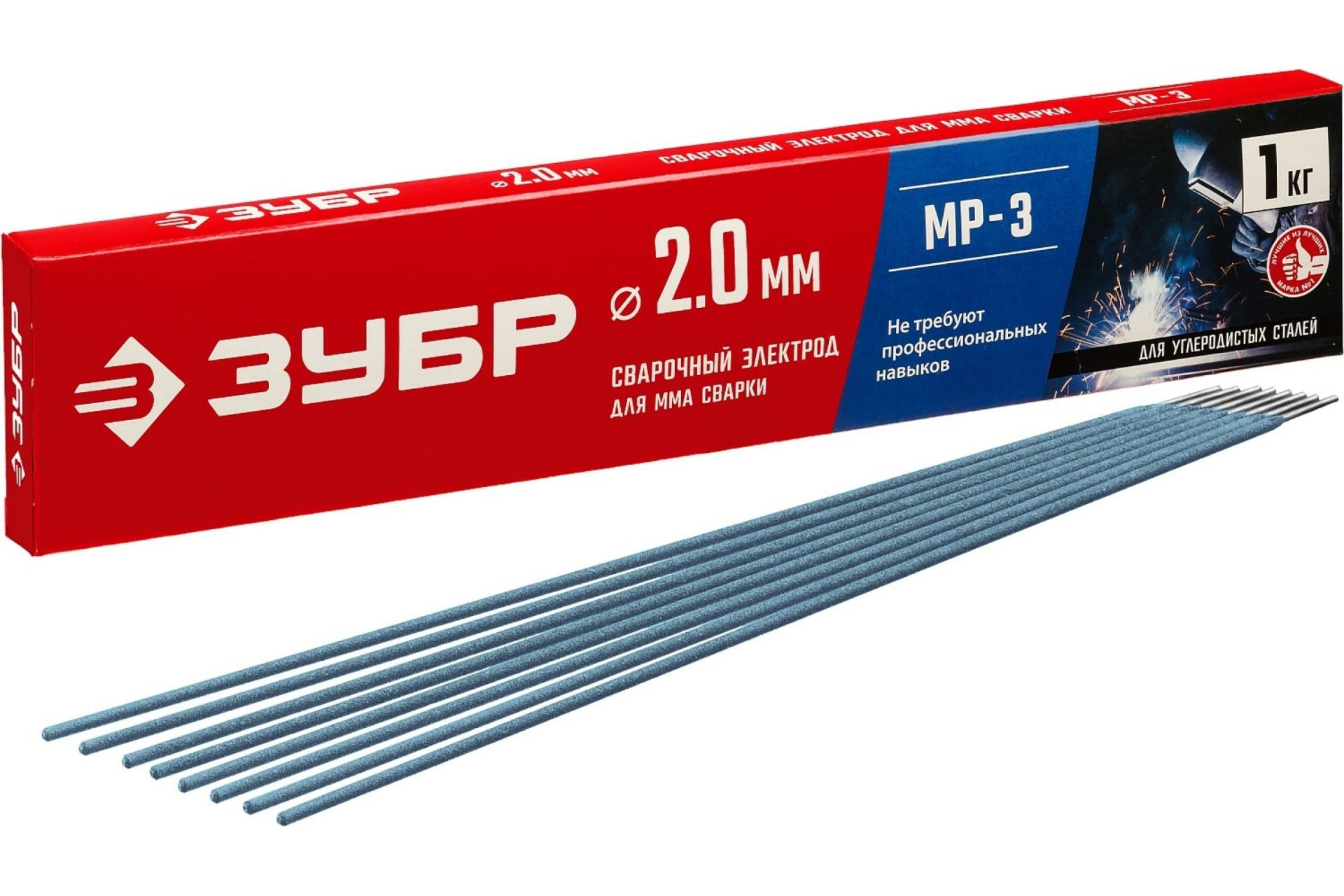 Электрод сварочный МР-3 с рутиловым покрытием, d 2,0 х 300 мм, 1 кг в коробке.ЗУБР