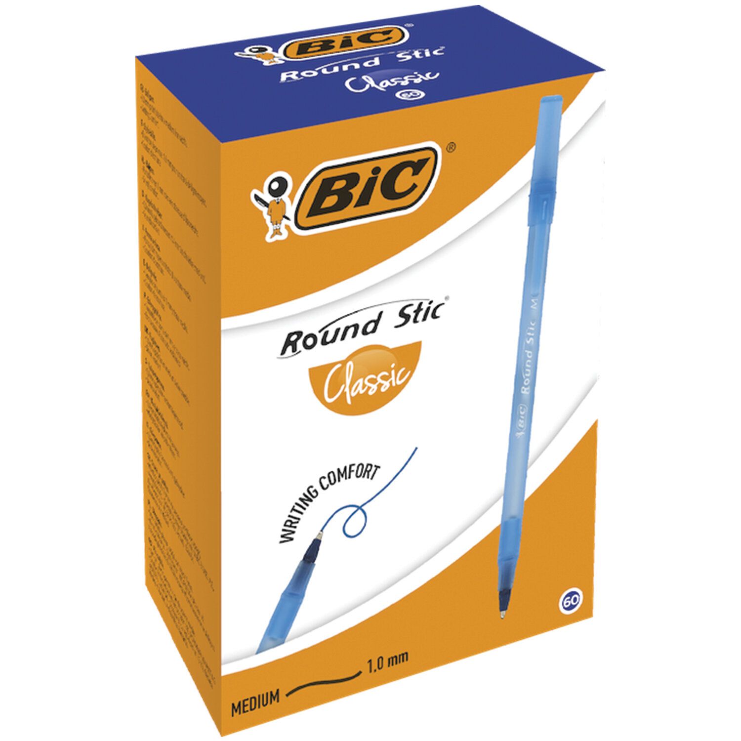 Ручка шариковая BIC "Round Stic", СИНЯЯ, корпус голубой, узел 1 мм, линия письма 0,32 мм, 921403
