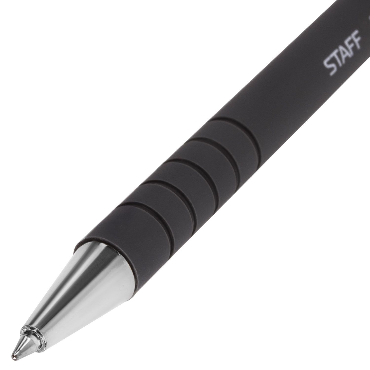 Ручка шариковая STAFF "EVERYDAY", ЧЕРНАЯ, корпус прорезиненный черный, узел 0,7 мм, линия письма 0,35 мм, 142398