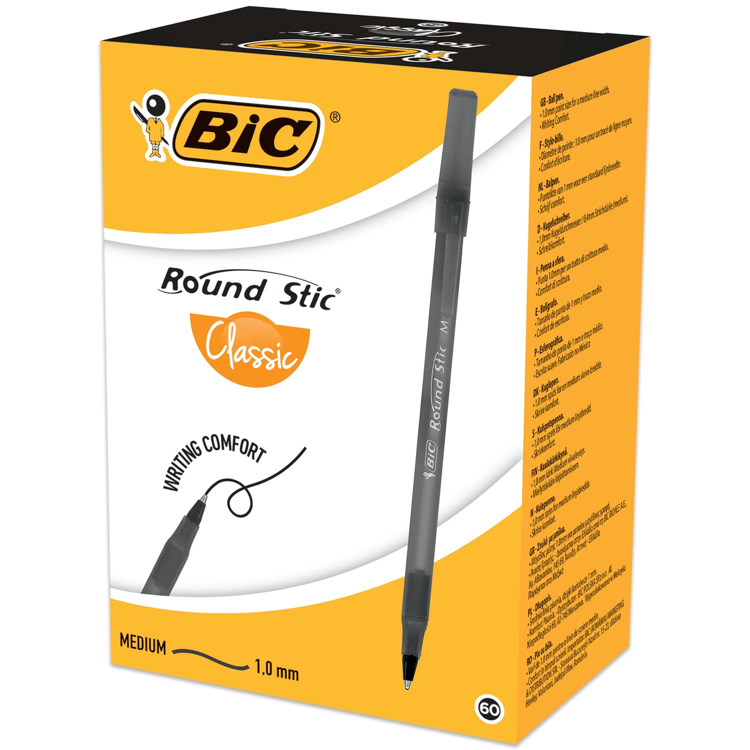 Ручка шариковая BIC "Round Stic", ЧЕРНАЯ, корпус черный, узел 1 мм, линия письма 0,32 мм, 920568