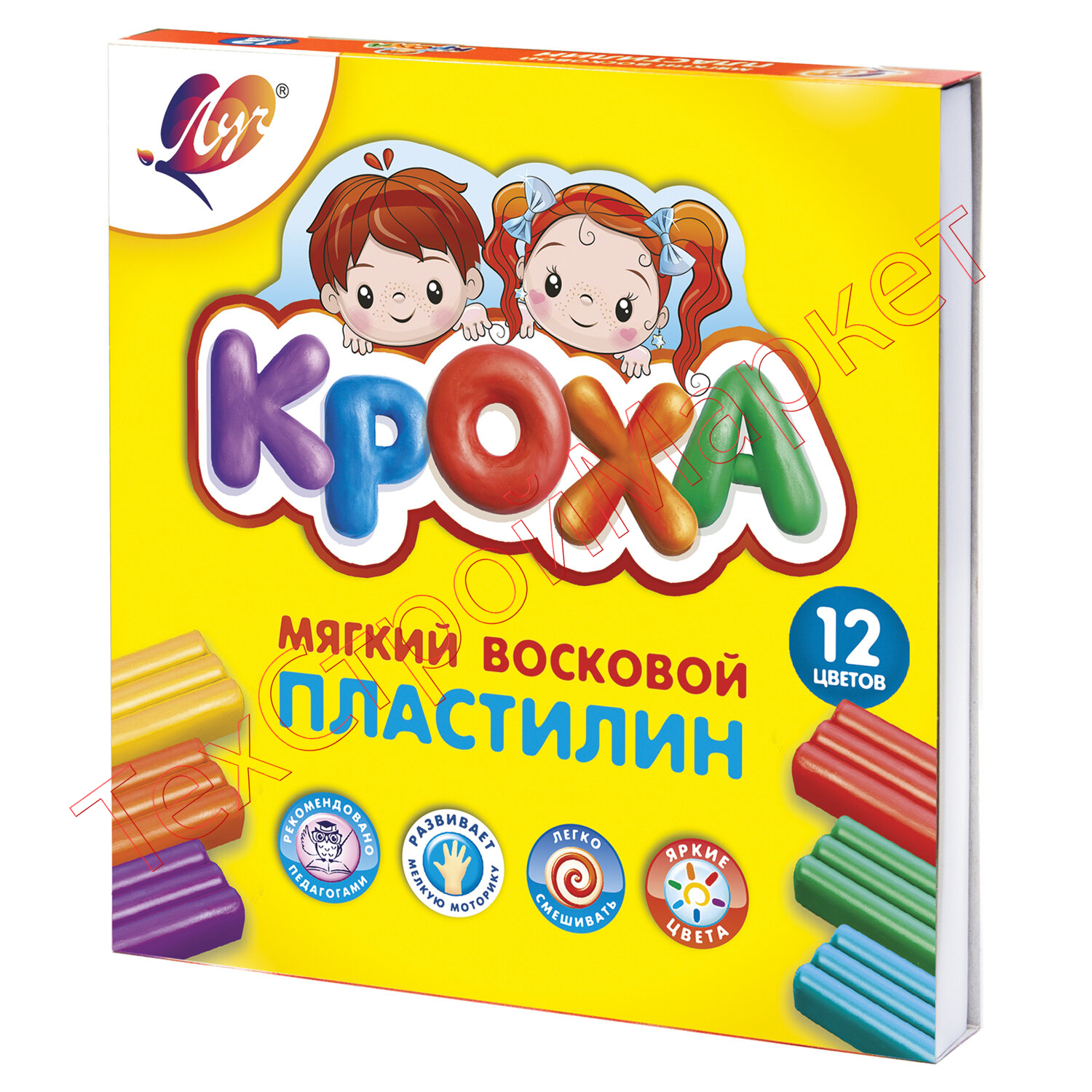 Пластилин мягкий ЛУЧ "Кроха", 12 цветов, 180 г, со стеком, картонная упаковка, 23С 1484-08