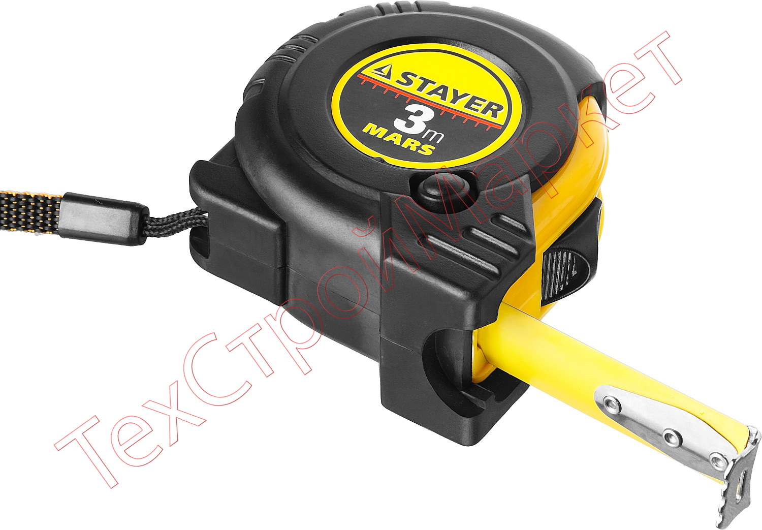 Рулетка в ударостойком полностью обрезиненном корпусе  и двумя фиксаторами 3м / 16мм STAYER BlackMax