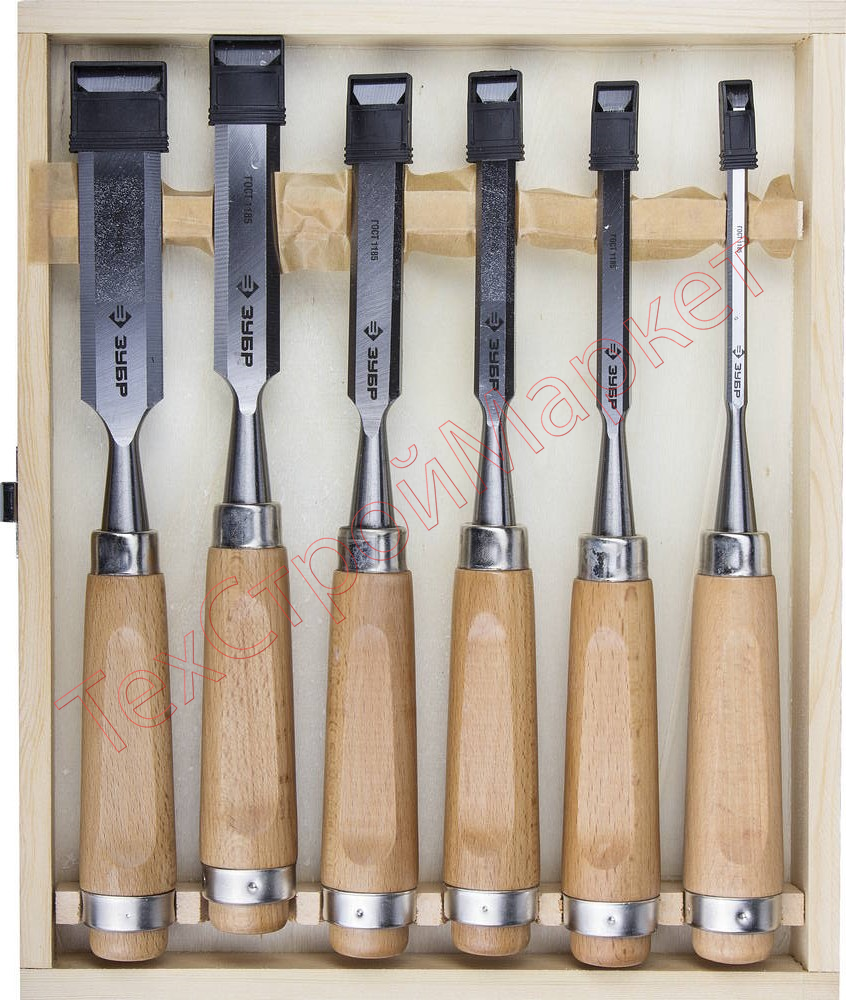 Набор: Стамески-долото "Классик" с деревянной ручкой, хромованадиевые, 6/10/12/16/20/25мм, 6шт, ЗУБР