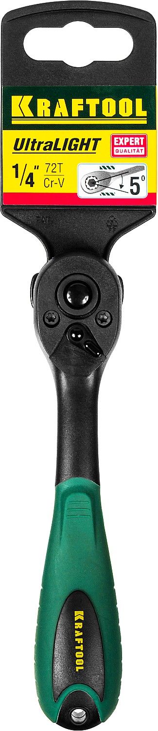 Трещотка для торцовых головок KRAFTOOL "EXPERT", Сr-V сталь, 72 зубца, пластиковое покрытие, 1/4"