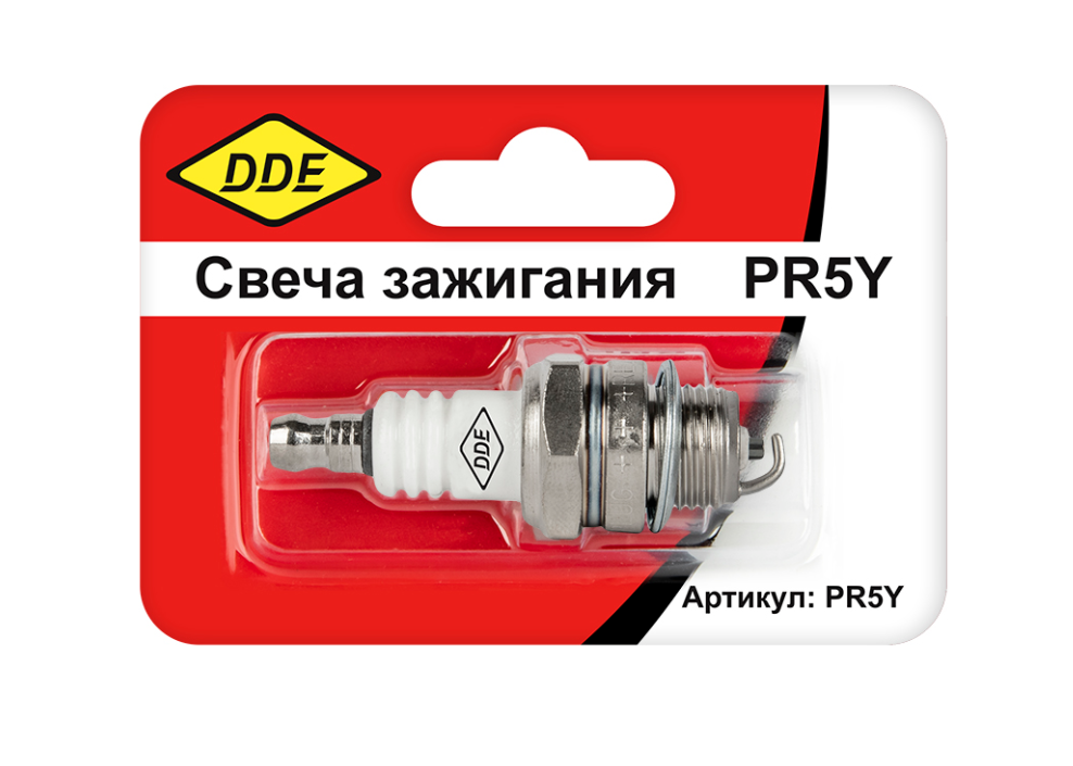 Свеча зажигания DDE - PR5Y (Champion RCJ6Y, Bosch WSR5F, NGK BPMR8A) бензопилы, триммеры, мотобуры до 30 куб.см.