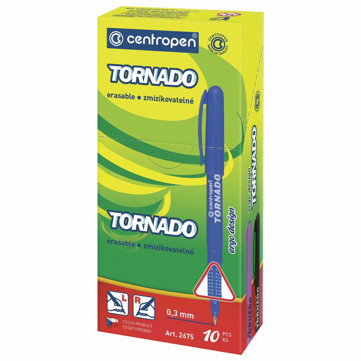 Ручка-роллер СИНЯЯ CENTROPEN "Tornado Original", корпус ассорти, узел 0,5 мм, линия письма 0,3 мм, 2675, 3 2675 1004