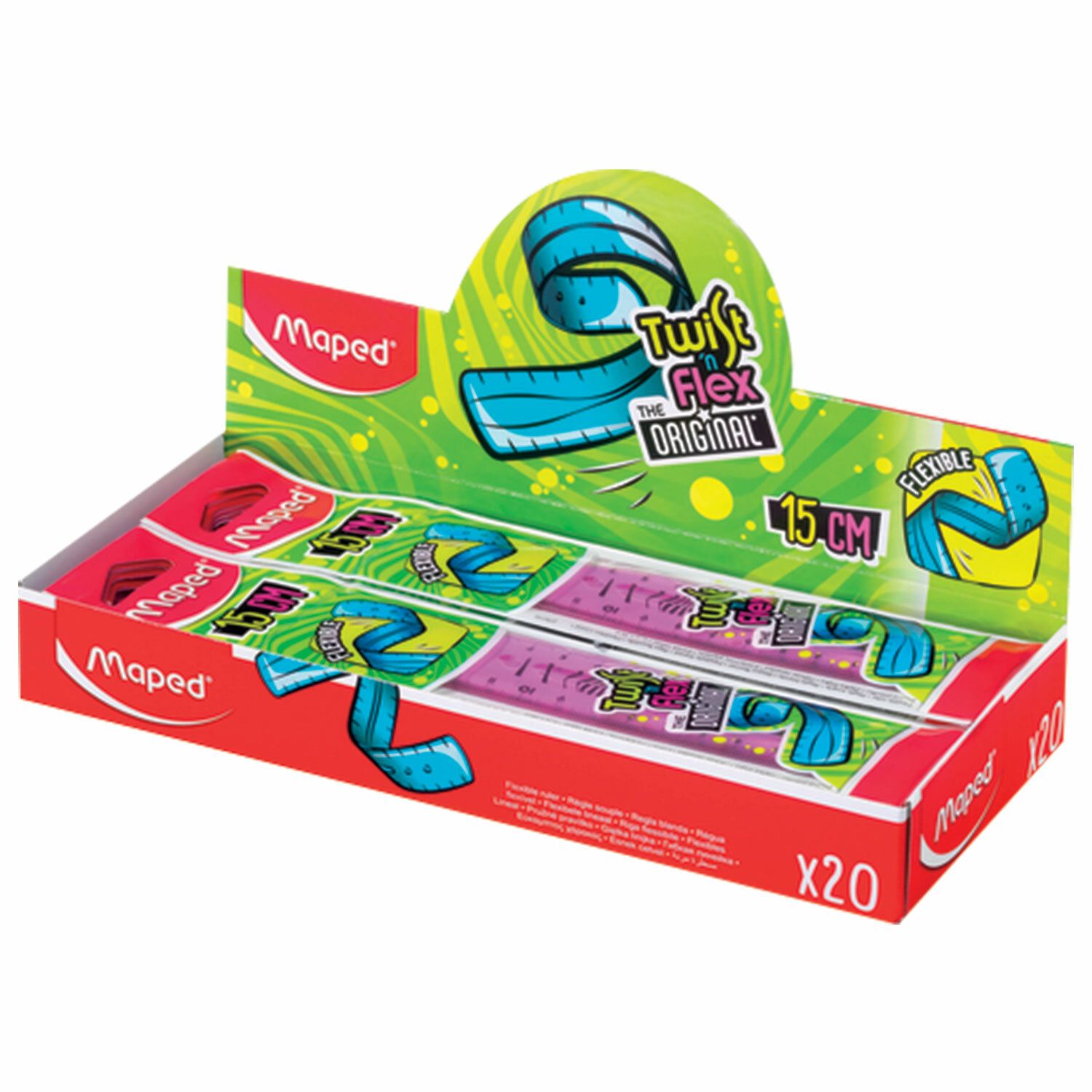Линейка пластиковая 15 см, гибкая, MAPED (Франция) "Twist'n Flex", тонированная, ассорти, подвес, 279110