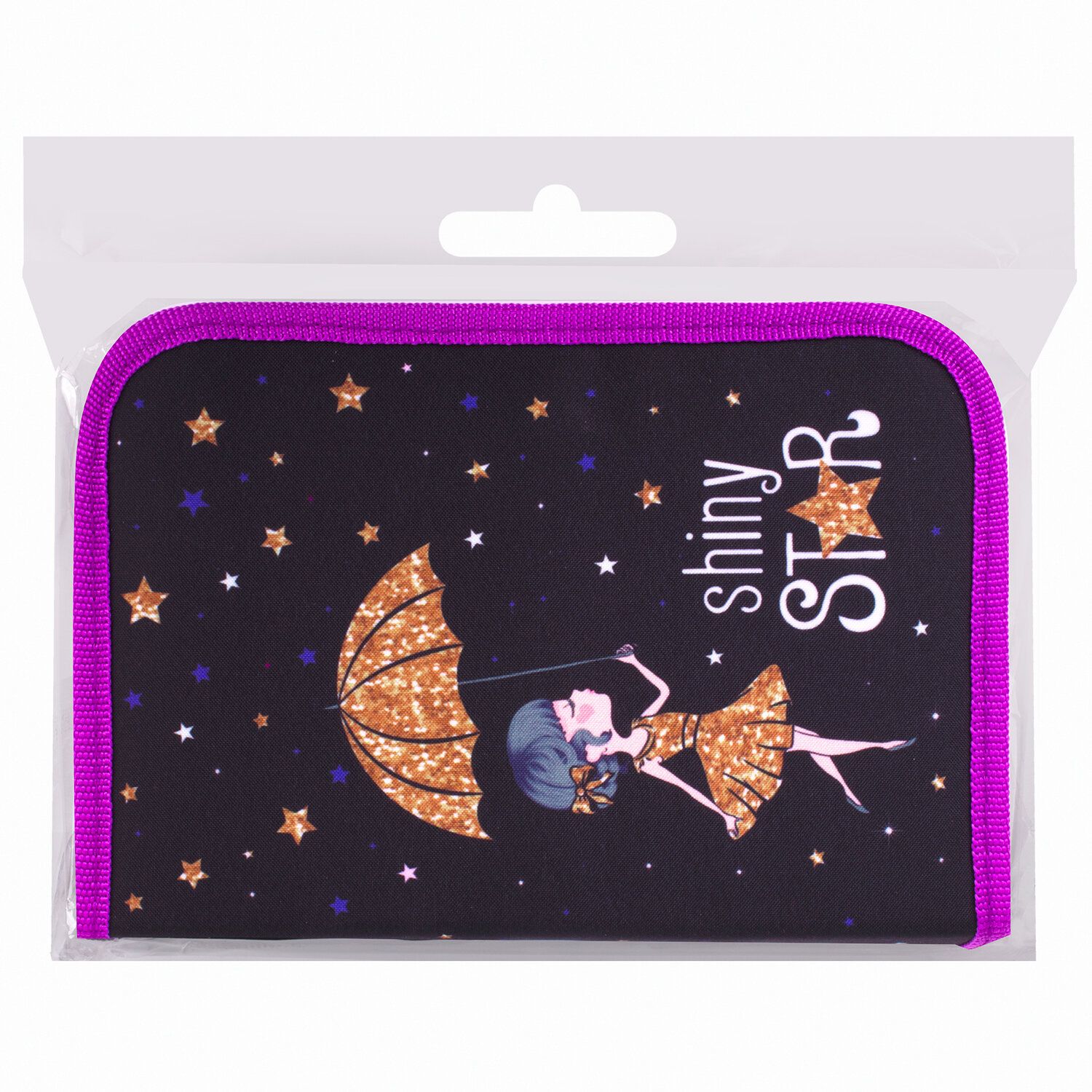 Пенал BRAUBERG, 1 отделение, 2 откидные планки, полиэстер, 21х14 см, "Shiny star", 270312