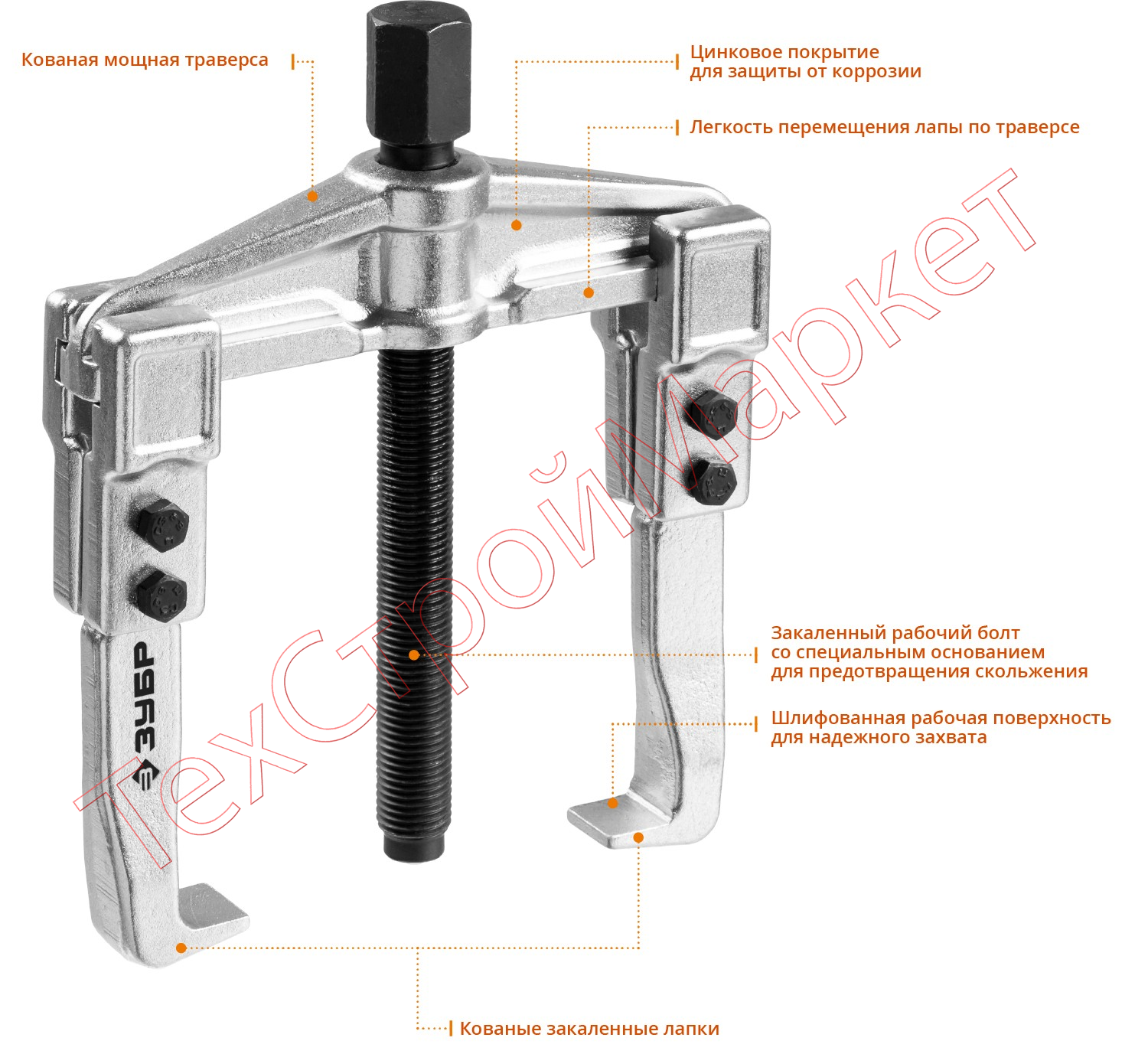 Съемник раздвижной 2-захватный, 100 мм, ЗУБР Профессионал 43310-115-100
