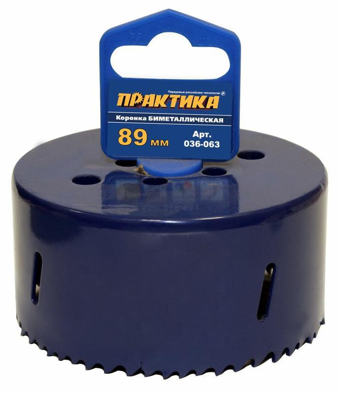 Коронка биметаллическая 89 мм (3 1/2"), (1шт), клипса,ПРАКТИКА