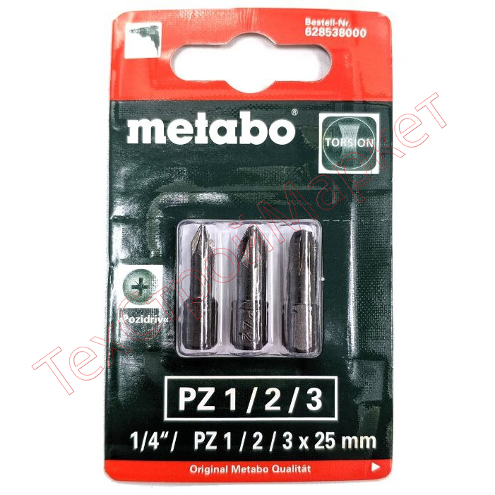 Набор бит Pozidriv (3 шт; PZ 1/2/3; torsion) Metabo