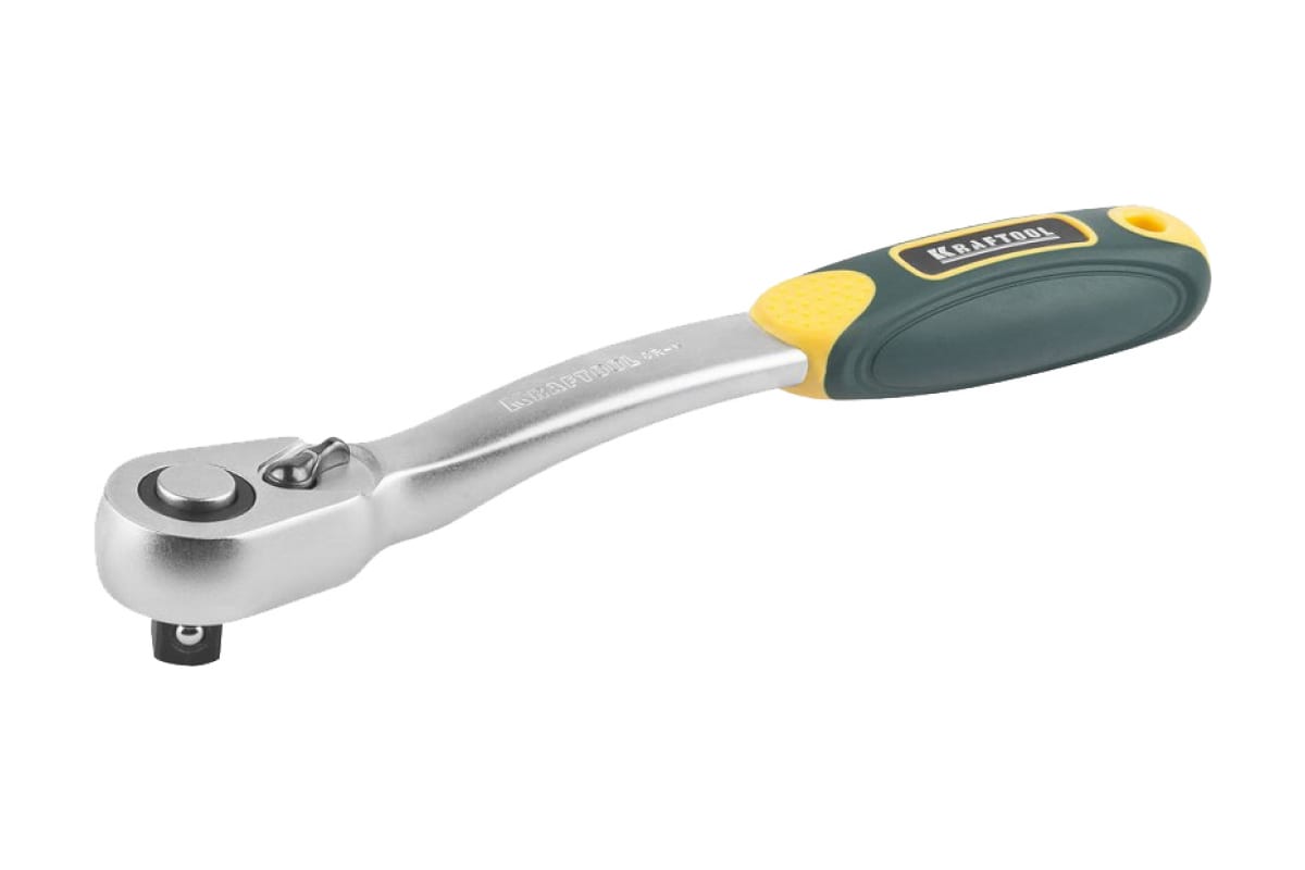 Трещотка для торцовых головок KRAFTOOL "PRO", Сr-V сталь, 72 зубца, изогнутая, 1/2"