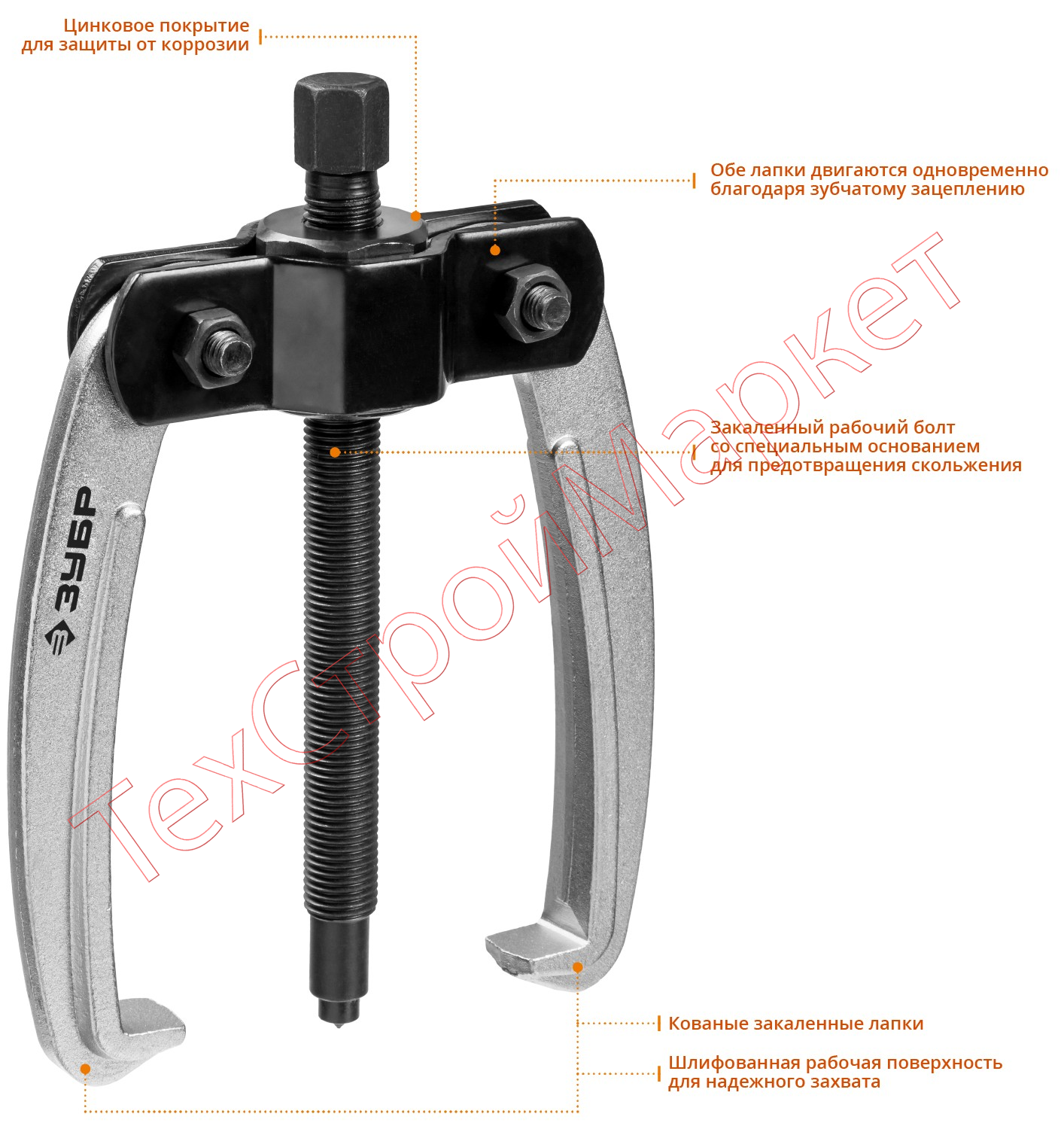 Съемник шарнирный 2-захватный с серповидными захватами, 110 мм, ЗУБР Профессионал 43322-110