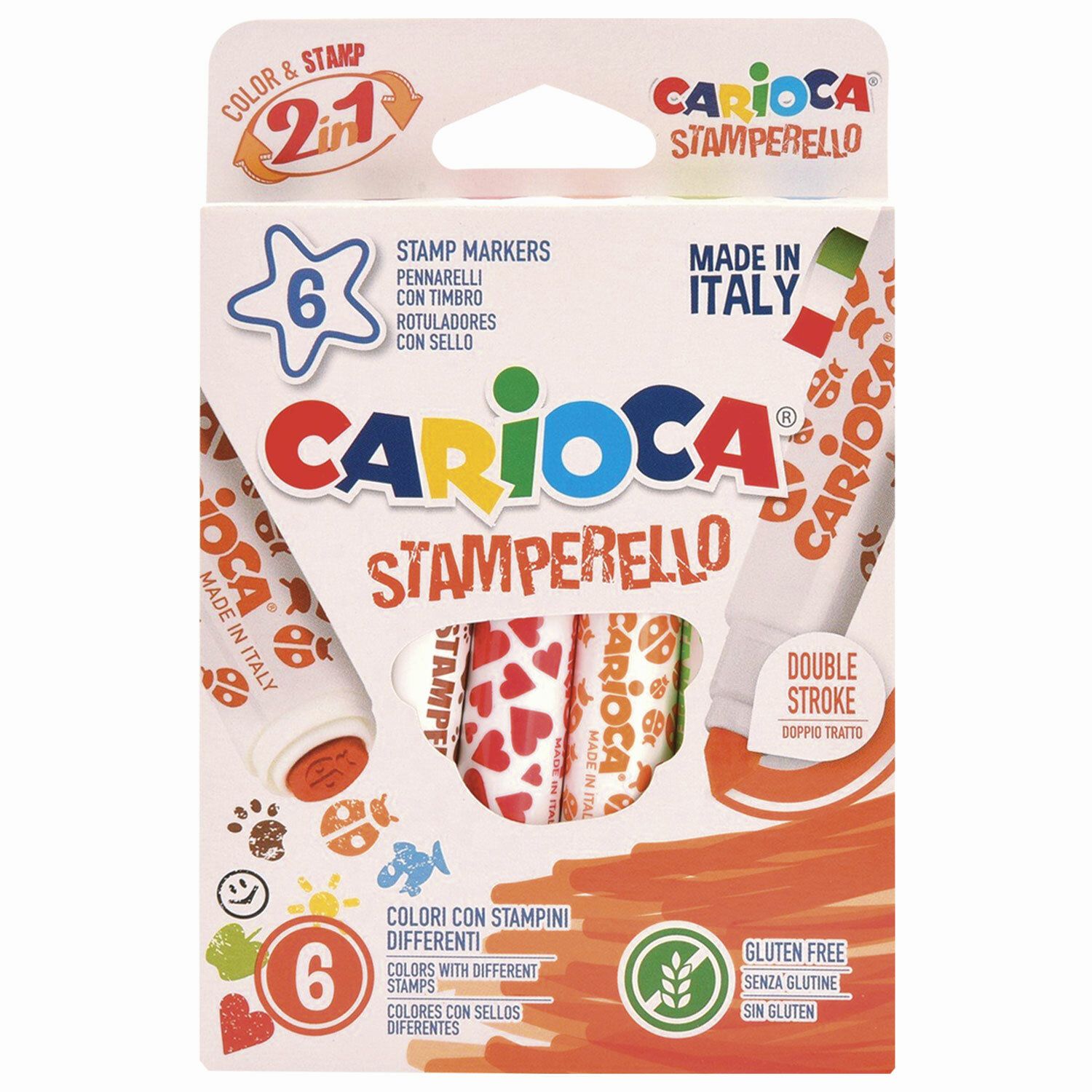 Фломастеры-штампы двусторонние CARIOCA (Италия) "Stamperello", 6 цветов, смываемые, 42279