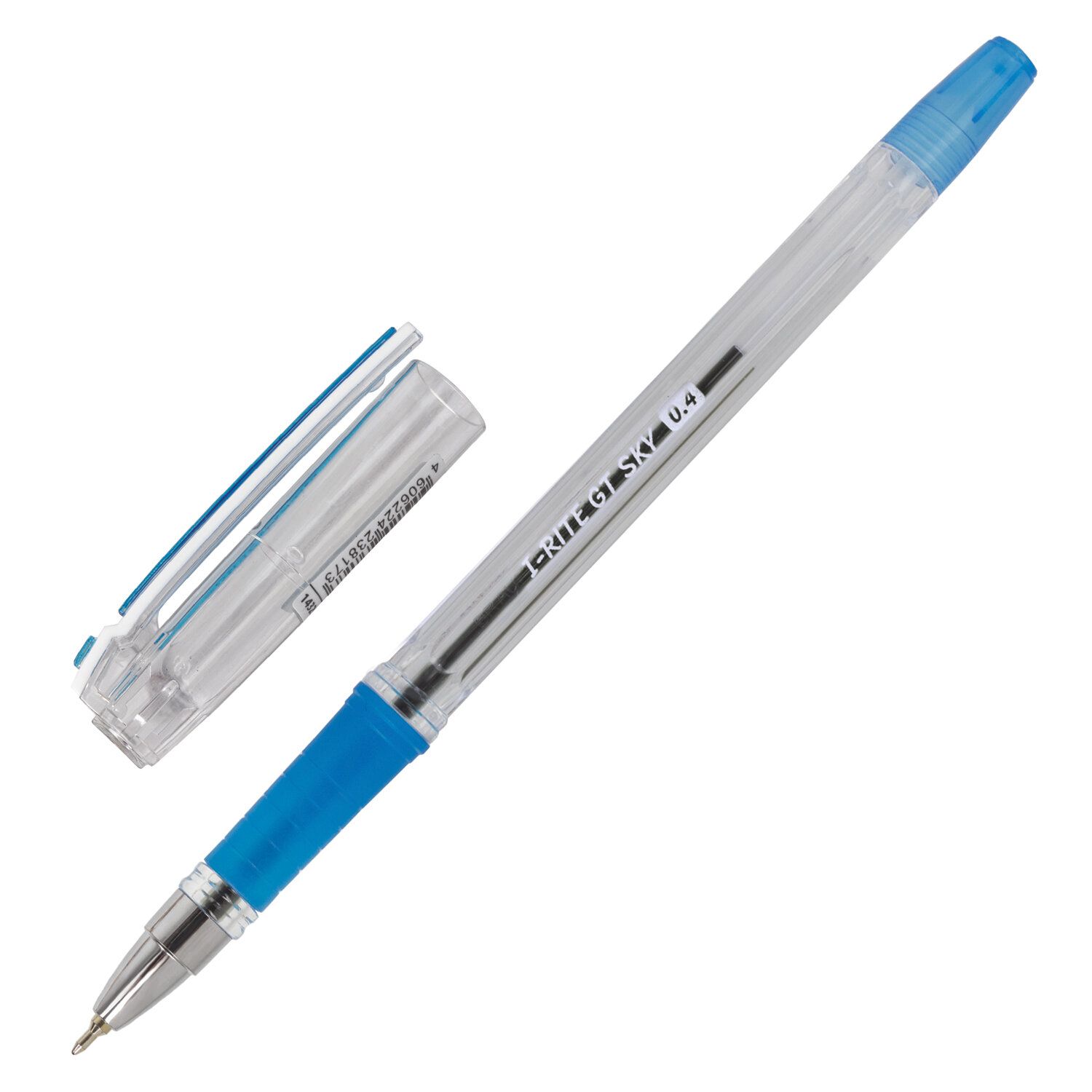 Ручка шариковая масляная с грипом "i-Rite GT SKY", СИНЯЯ, голубые детали, узел 0,4 мм, BRAUBERG 