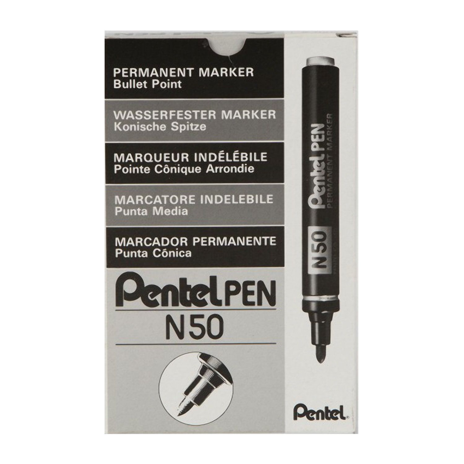 Маркер перманентный (нестираемый) PENTEL "Pen", ЧЕРНЫЙ, круглый наконечник, 4,3 мм, N50-A