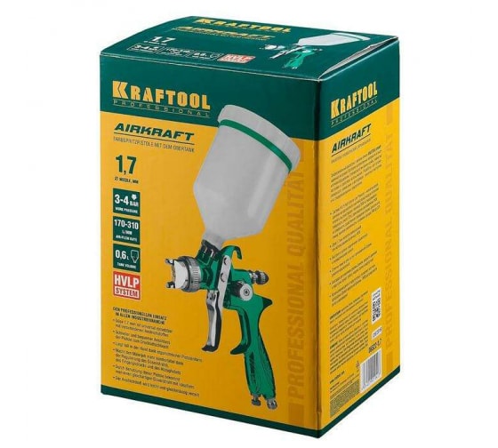 Краскопульт пневматический HVLP с верхним бачком, 1,7мм,KRAFTOOL AirKraft