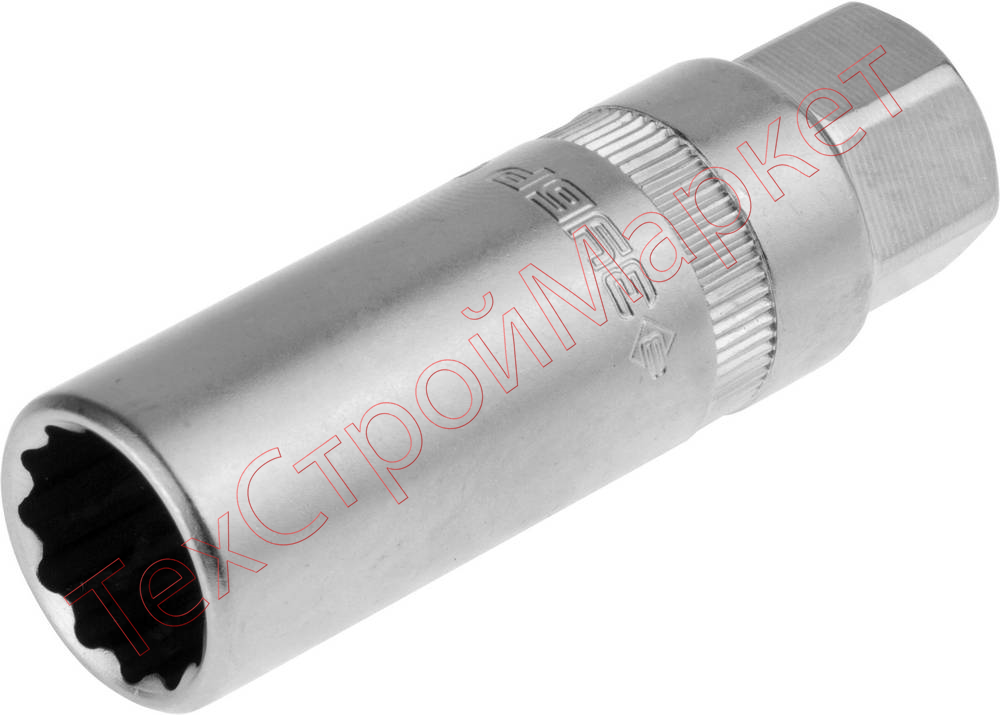 Торцовая головка ЗУБР "МАСТЕР", свечная с резиновой вставкой (3/8"), Cr-V, 12-гранная, хроматированное покрытие, 14мм