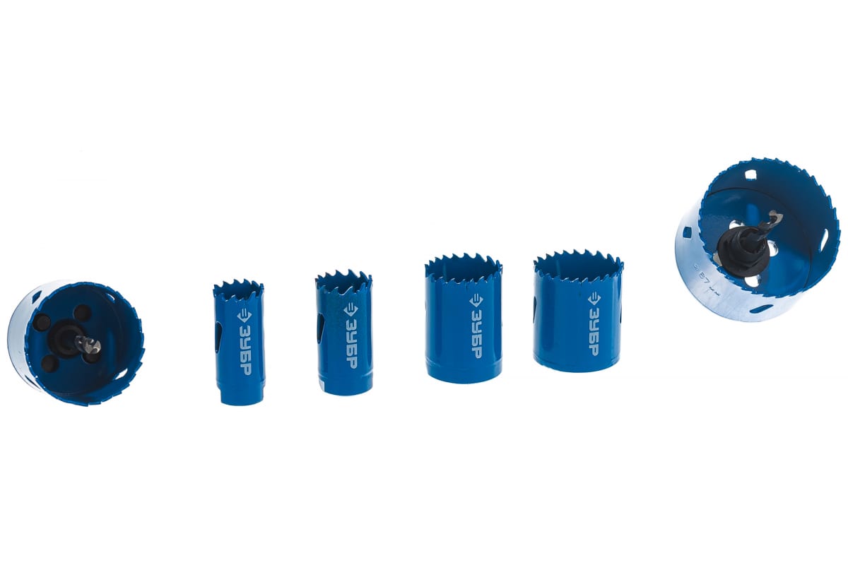 Набор: Коронки биметаллические, глубина сверления до 38мм, d 22,25,35,40,51,67мм, ЗУБР