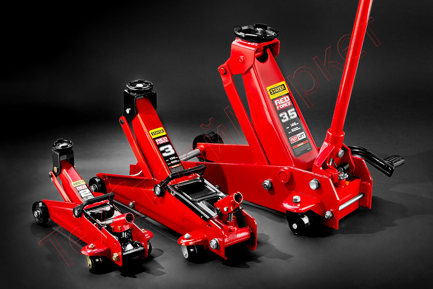 Домкрат гидравлический подкатной "RED FORCE", 3т, 135-400мм, STAYER 43154-3