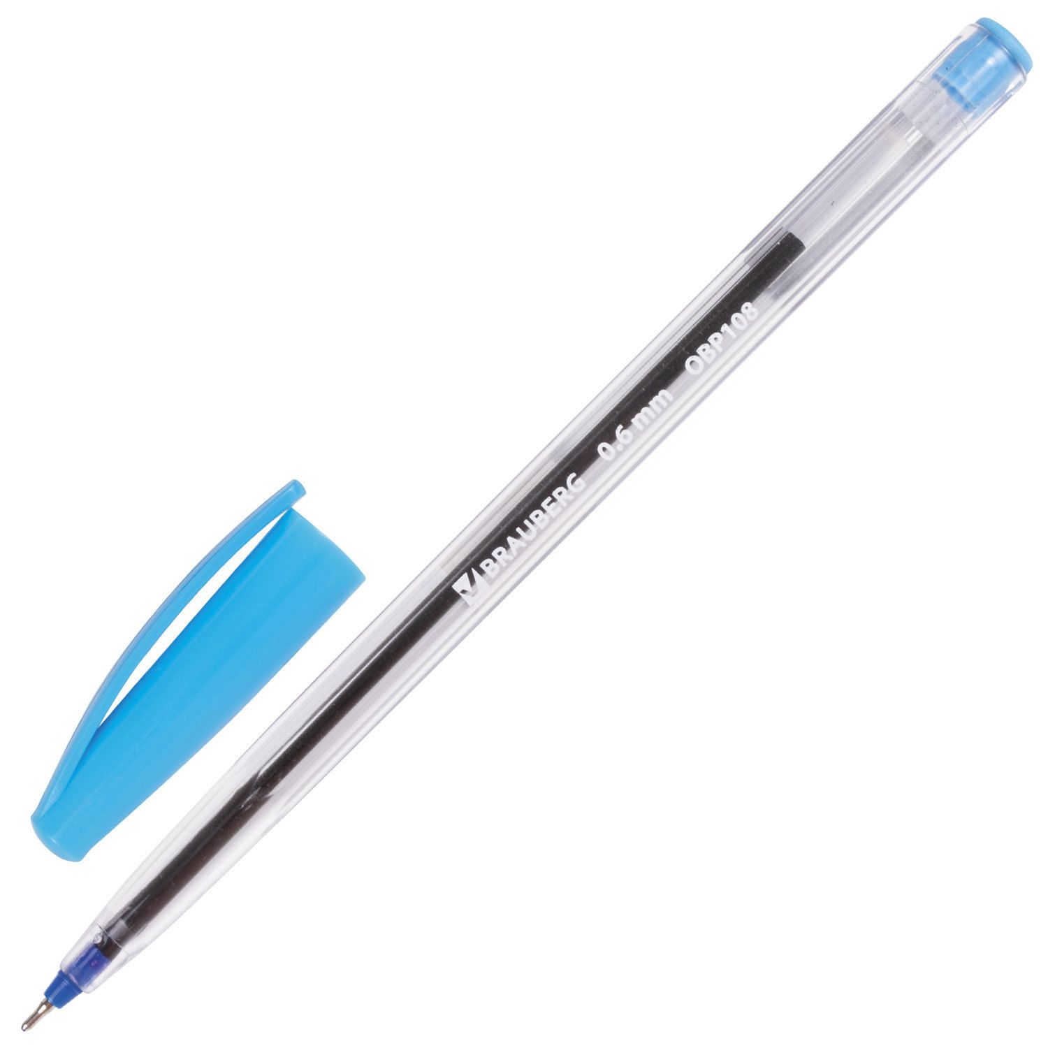 Ручка шариковая масляная BRAUBERG "Ice", СИНЯЯ, корпус прозрачный, узел 0,6 мм, линия письма 0,3 мм, 142686