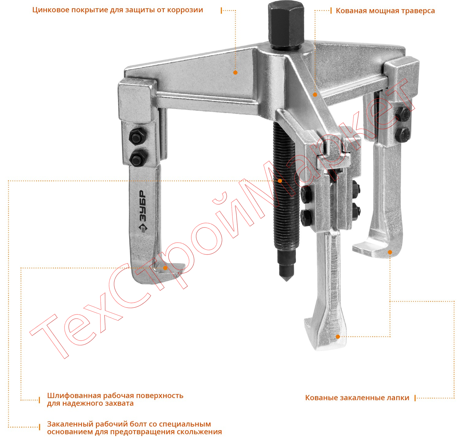 Съемник раздвижной 3-захватный, 90 мм, ЗУБР Профессионал 43312-180-090