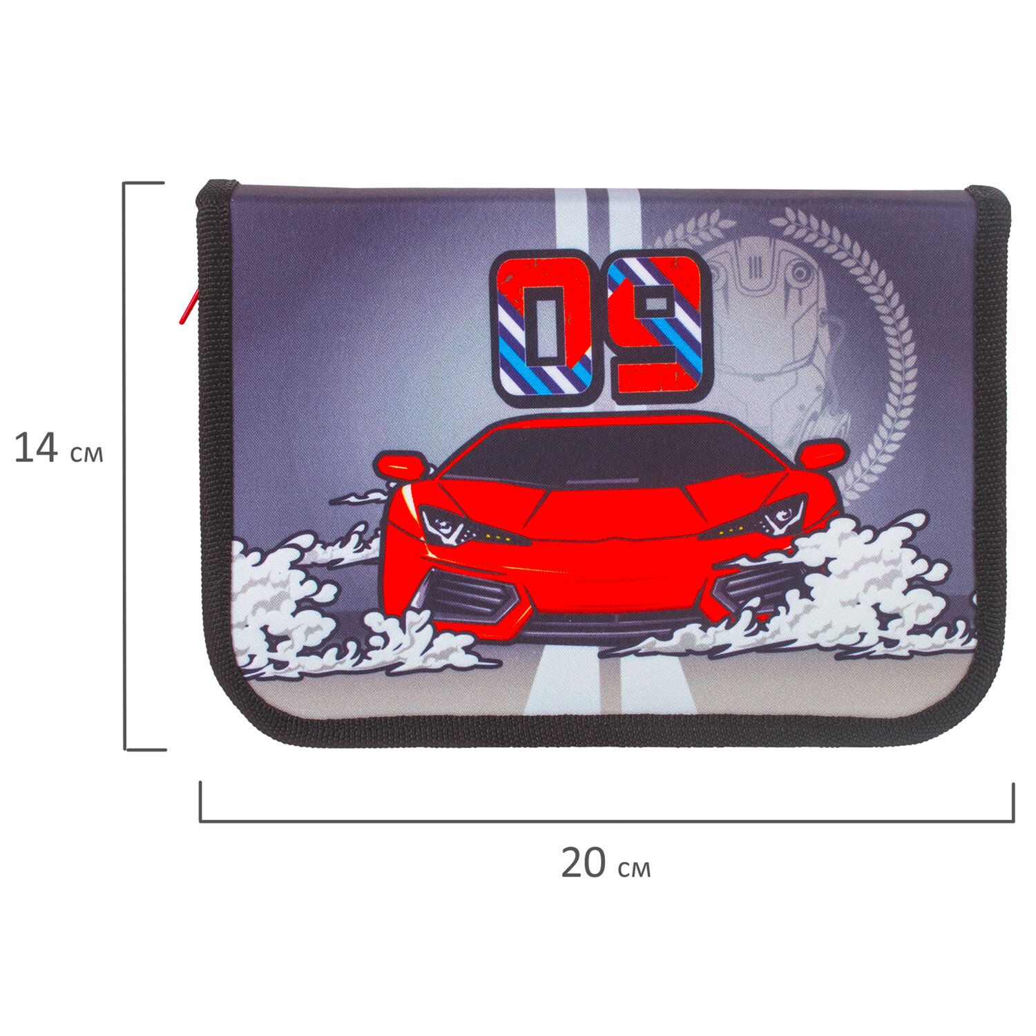 Пенал BRAUBERG, 1 отделение, 2 откидные планки, ткань, 20х14 см, "Streetracing", 229284