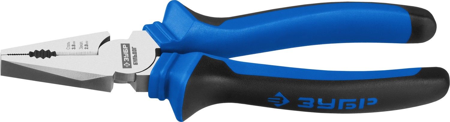 Плоскогубцы комбинированные "БУЛЬДОГ", эксцентр.располож.шарнира, особостойкое покрытие Н12Х1(Ni-Cr), двухкомп рукоятки, 180мм, ЗУБР Профессионал