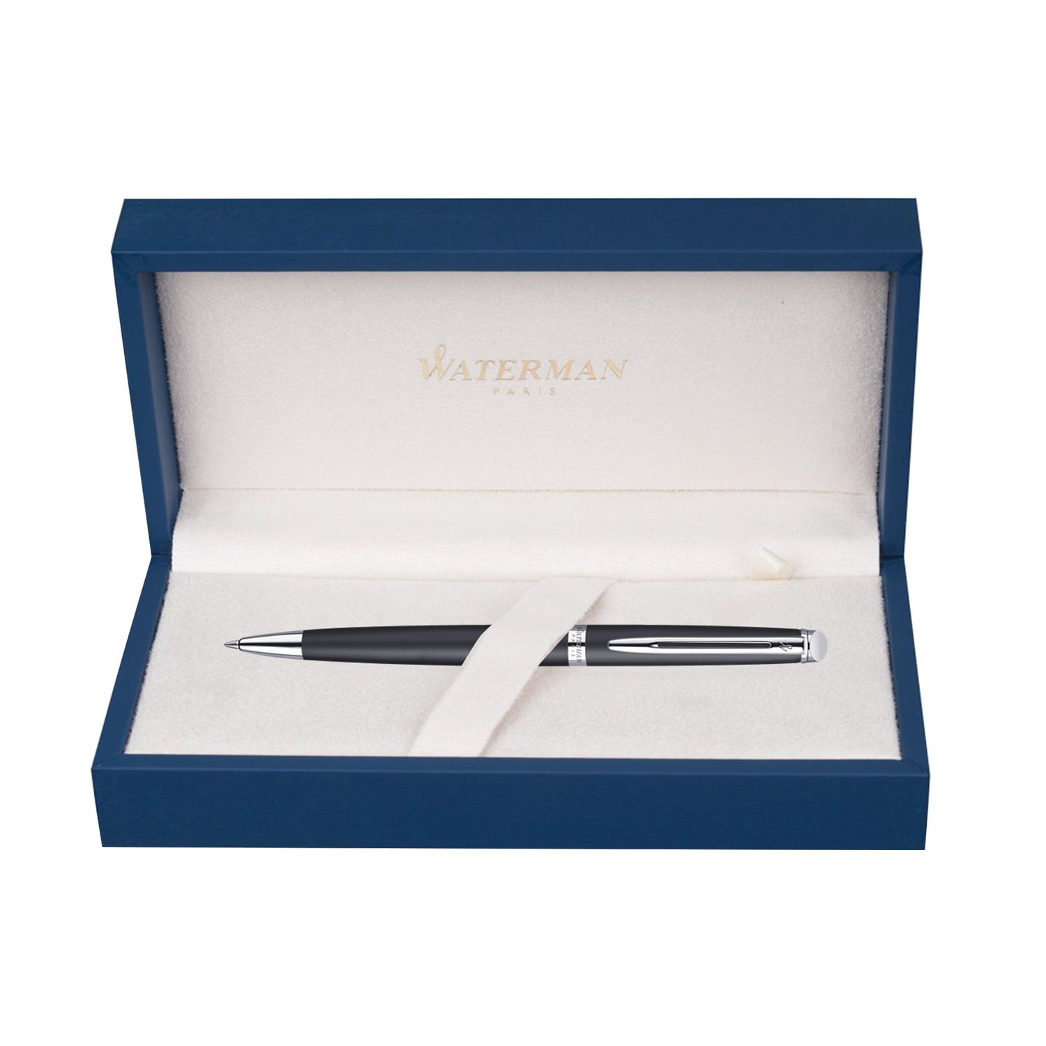 Ручка подарочная шариковая WATERMAN "Hemisphere Matt Black CT", черный матовый лак, хромированные детали, синяя, S0920870