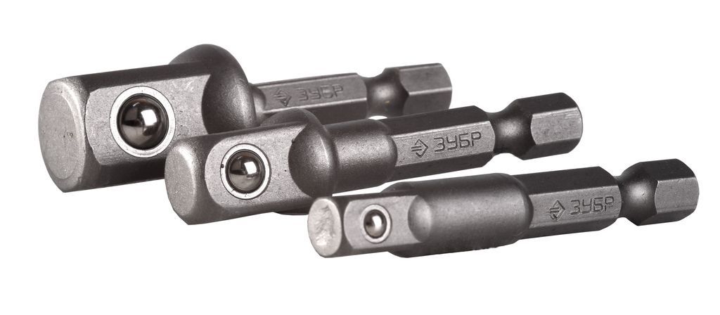 Набор ЗУБР Адаптеры "ЭКСПЕРТ" для торцевых головок, E1/4" - 1/4", E1/4" - 3/8", E1/4" - 1/2", 3 пред