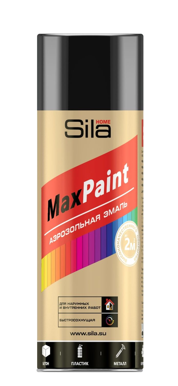 Краска аэрозольная Sila HOME Max Paint, чёрный глянцевый