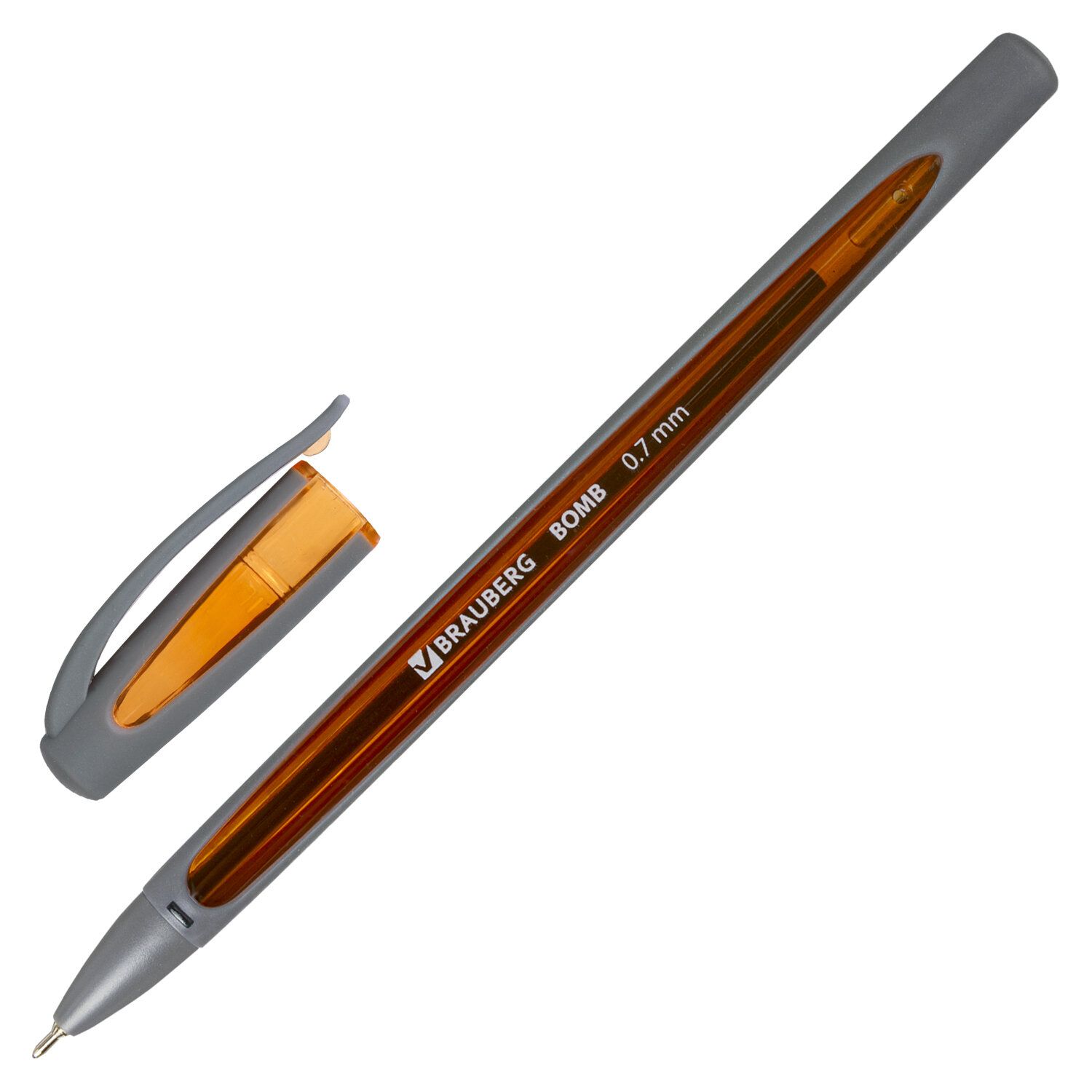 Ручка шариковая масляная BRAUBERG "BOMB GT Metallic", СИНЯЯ, прорезиненный корпус ассорти, узел 0,7 мм, линия письма 0,35 мм, 143348