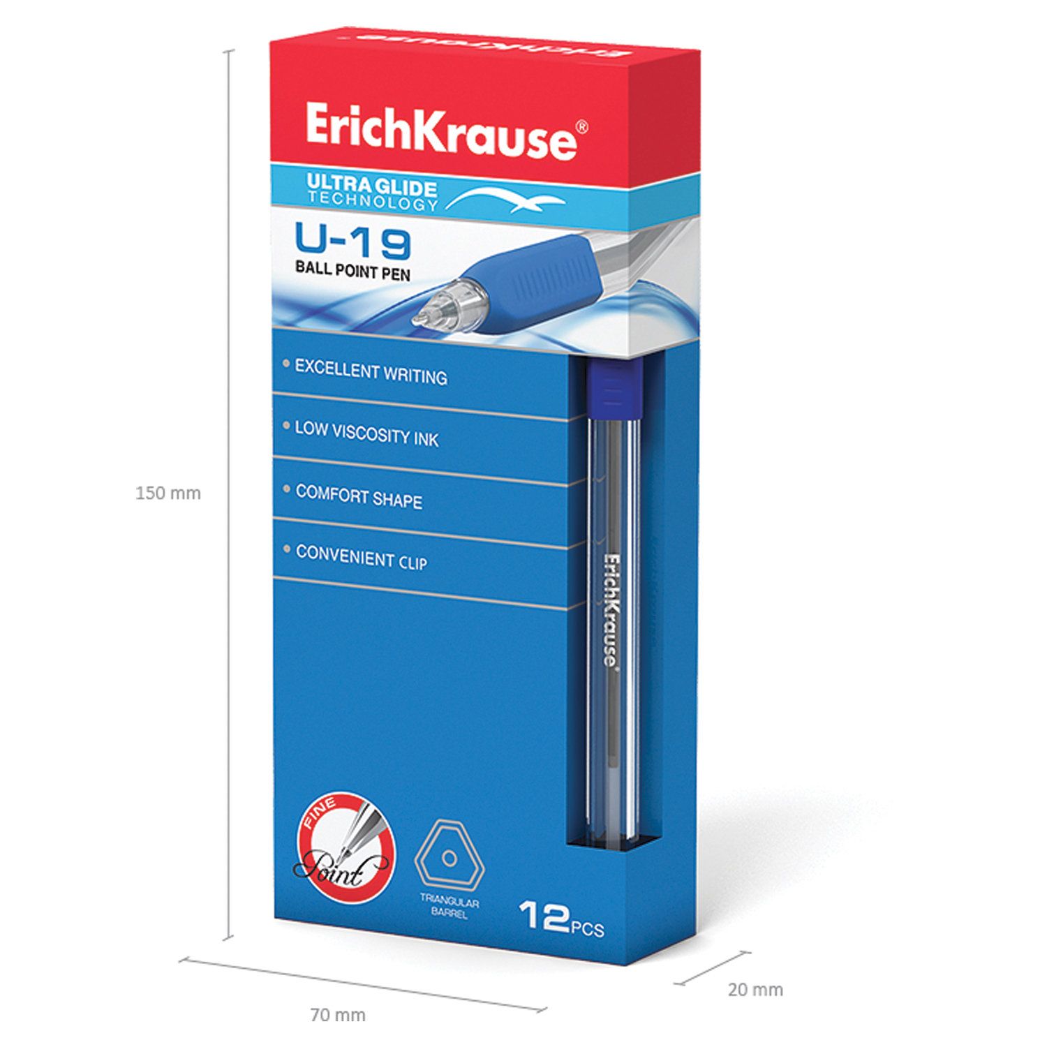 Ручка шариковая масляная с грипом ERICH KRAUSE "Ultra Glide U-19", СИНЯЯ, узел 0,6 мм, линия письма 0,32 мм, 33519