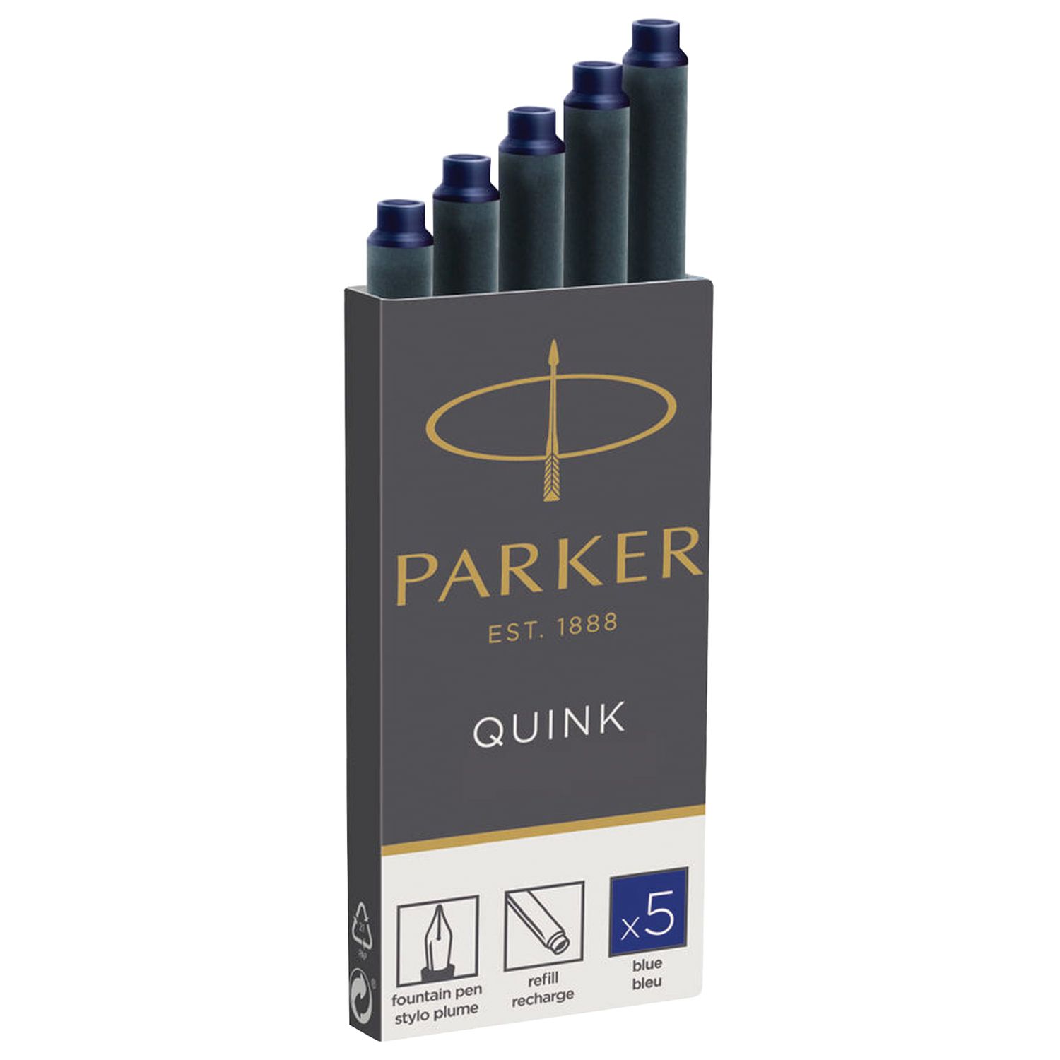 Картриджи чернильные PARKER "Cartridge Quink", КОМПЛЕКТ 5 шт., синие, 1950384