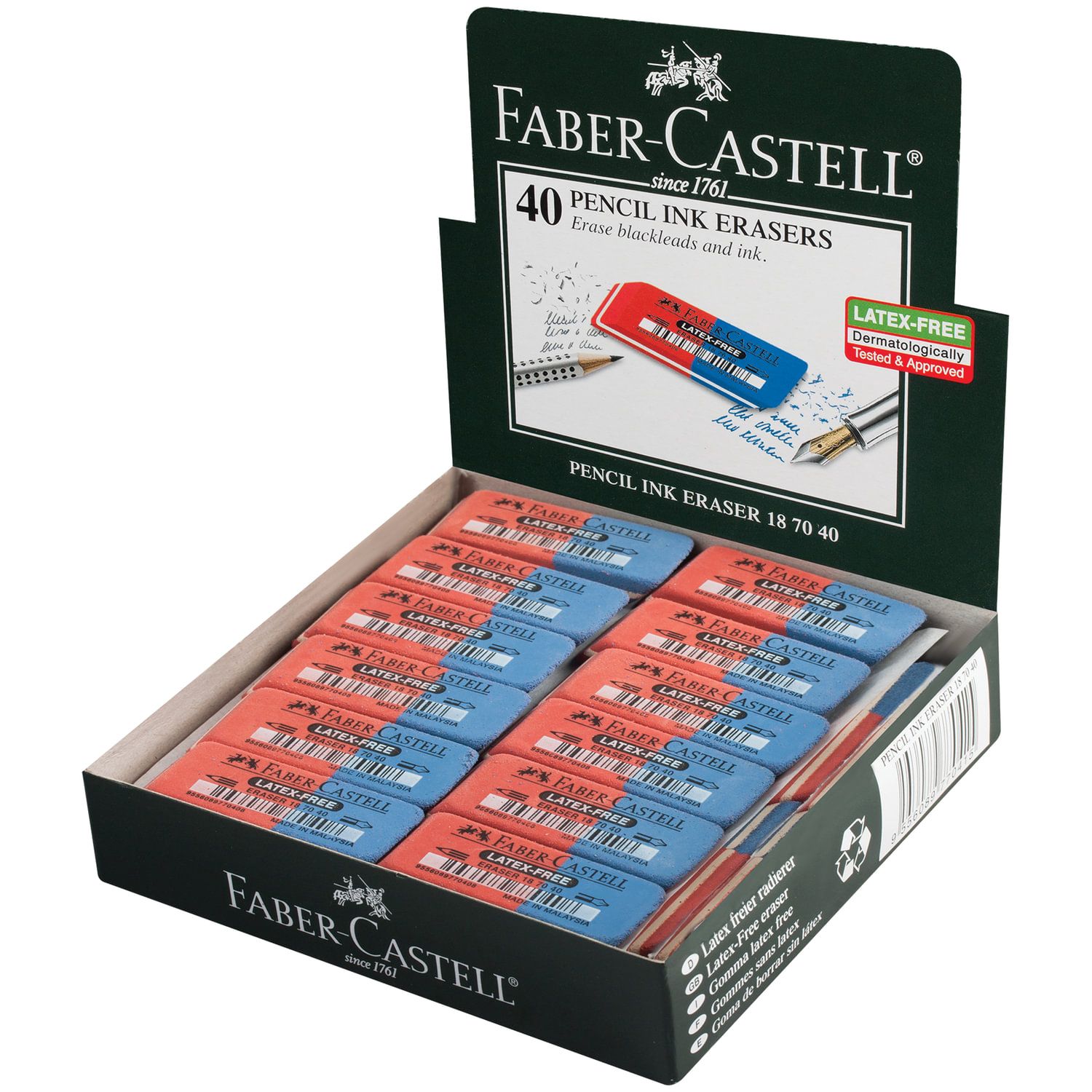 Ластик FABER-CASTELL "Latex-Free", 50x18x8 мм, красно-синий, прямоугольный, скошенные края, 187040