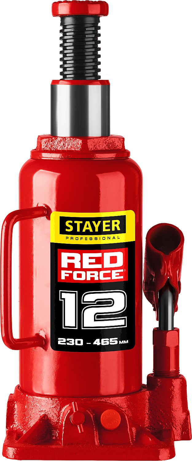 Домкрат гидравлический бутылочный "RED FORCE", 12т, 230-465 мм, STAYER