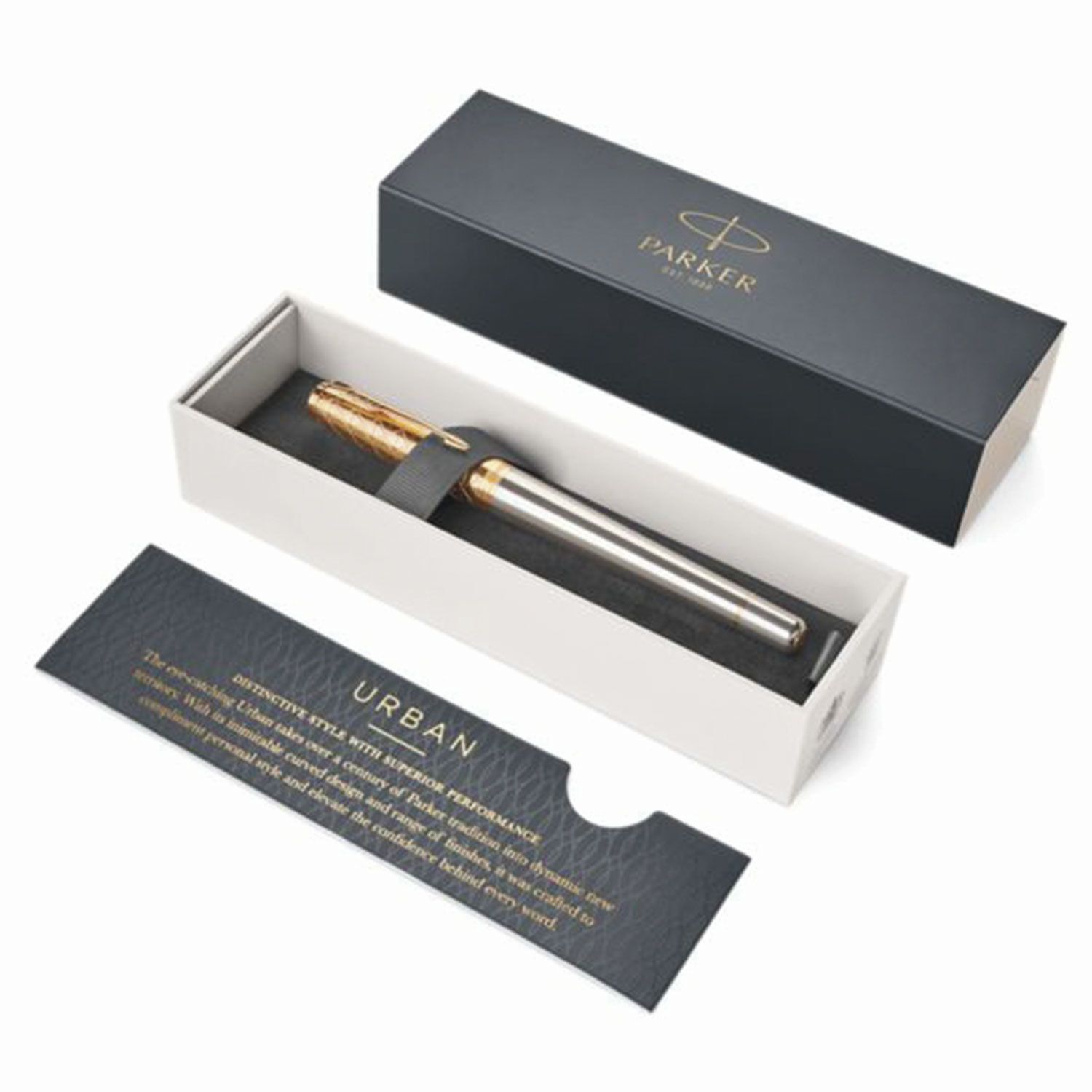 Ручка перьевая PARKER "Urban Premium Aureate Powder GT", корпус серебристый, позолоченные детали, синяя, 1931571