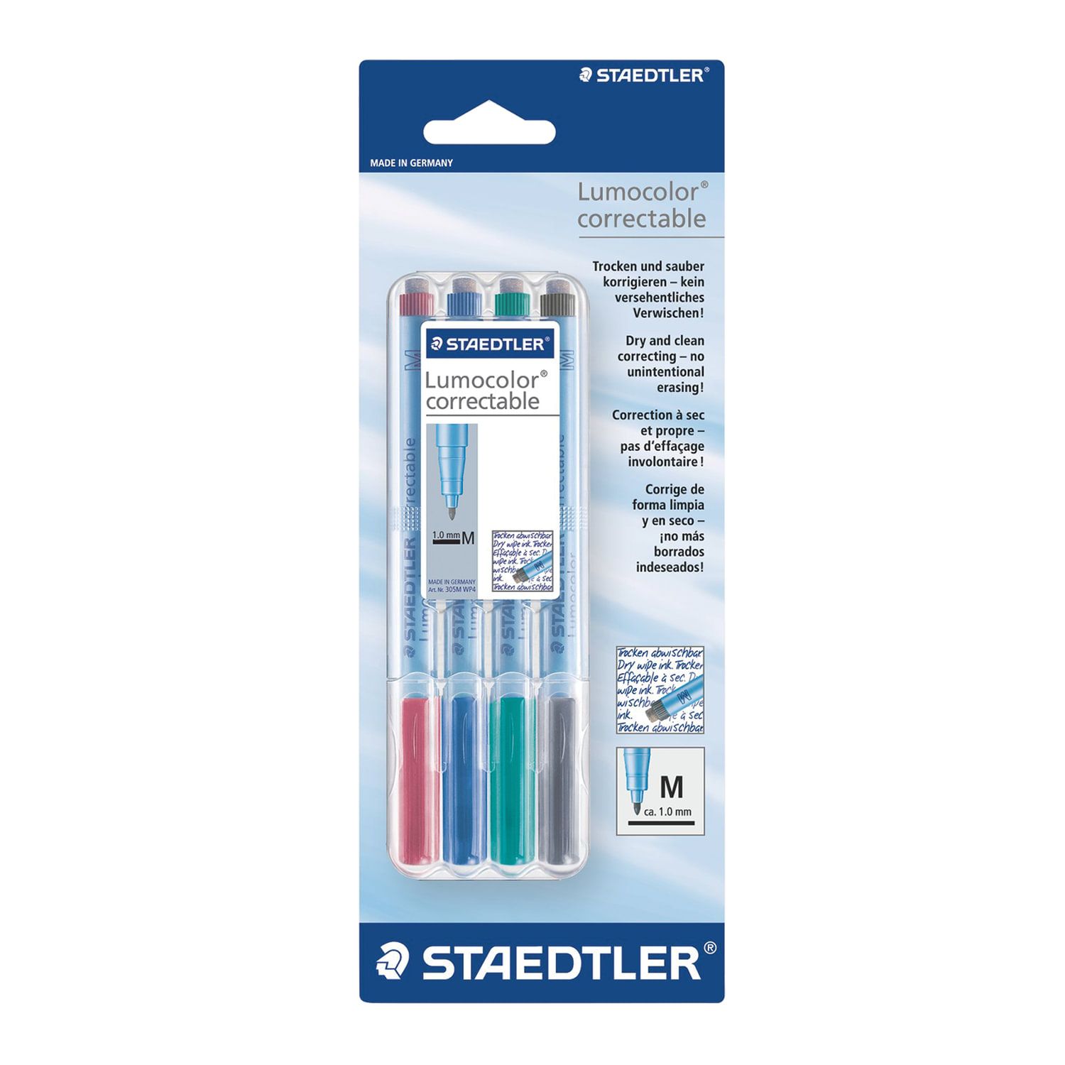 Маркеры универсальные для любой гладкой поверхности STAEDTLER, НАБОР 4 шт., АССОРТИ, со стирателем, 1 мм, 305M WP4-1
