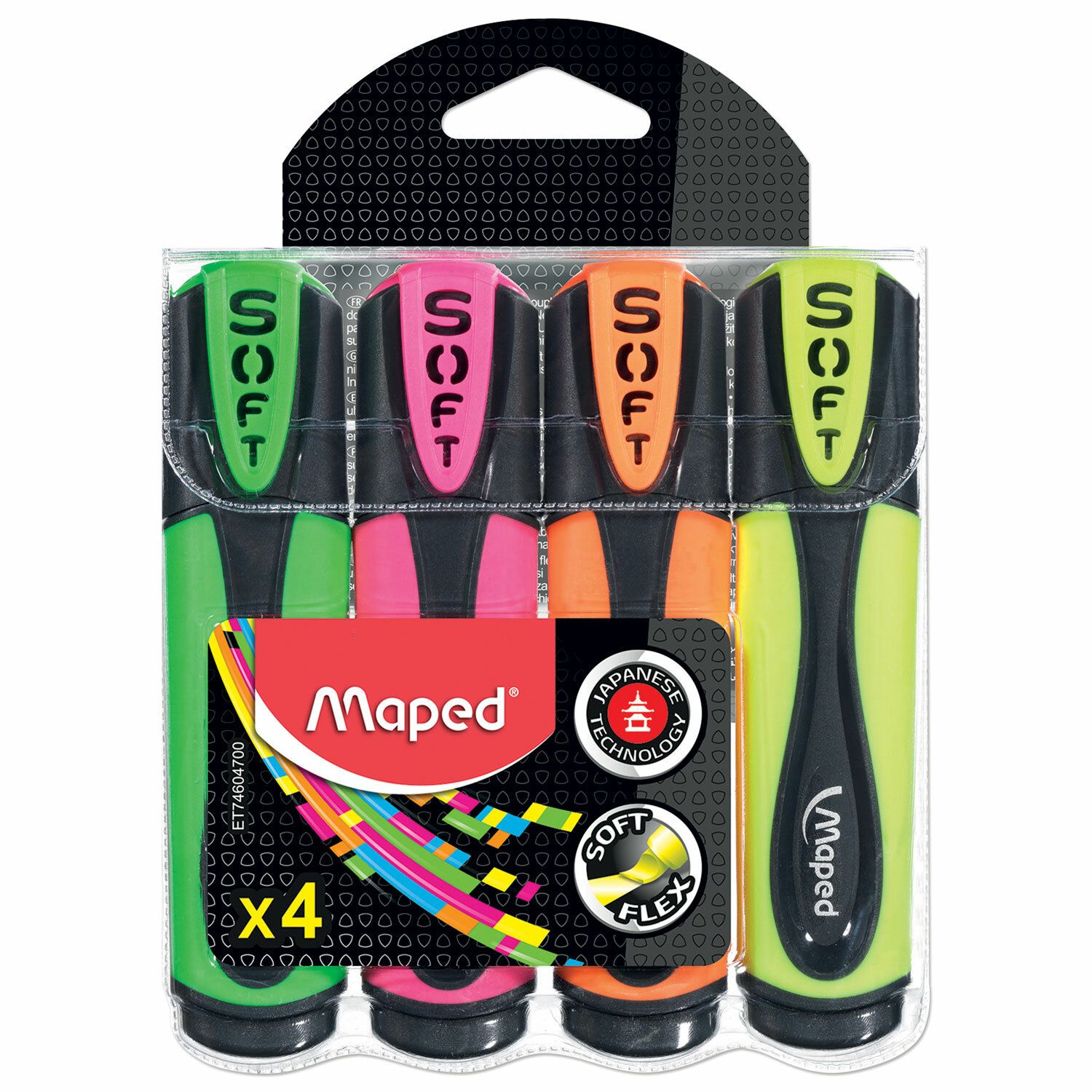 Набор текстовыделителей MAPED 4 шт., "Fluo Pep's Ultra soft", АССОРТИ, гибкий наконечник, 1-5 мм, 746047