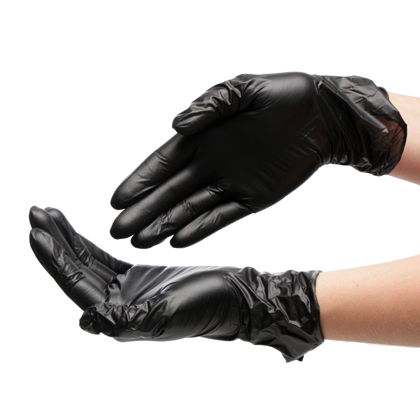 Перчатки одноразовые нитровиниловые 50 пар (100 штук), размер L (большой), черные, BENOVY