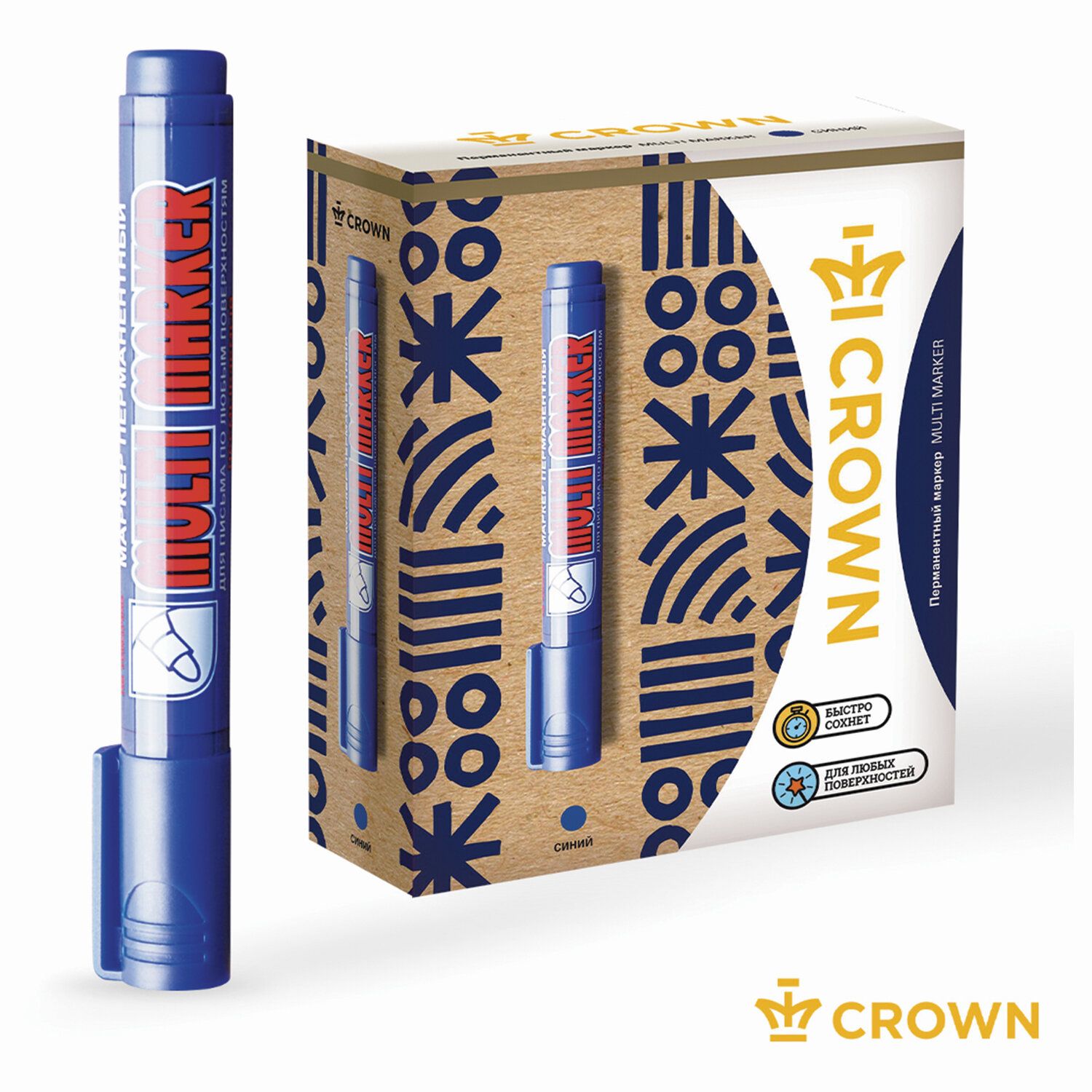 Маркер перманентный (нестираемый) CROWN "Multi Marker", СИНИЙ, круглый наконечник, 3 мм, CPM-800