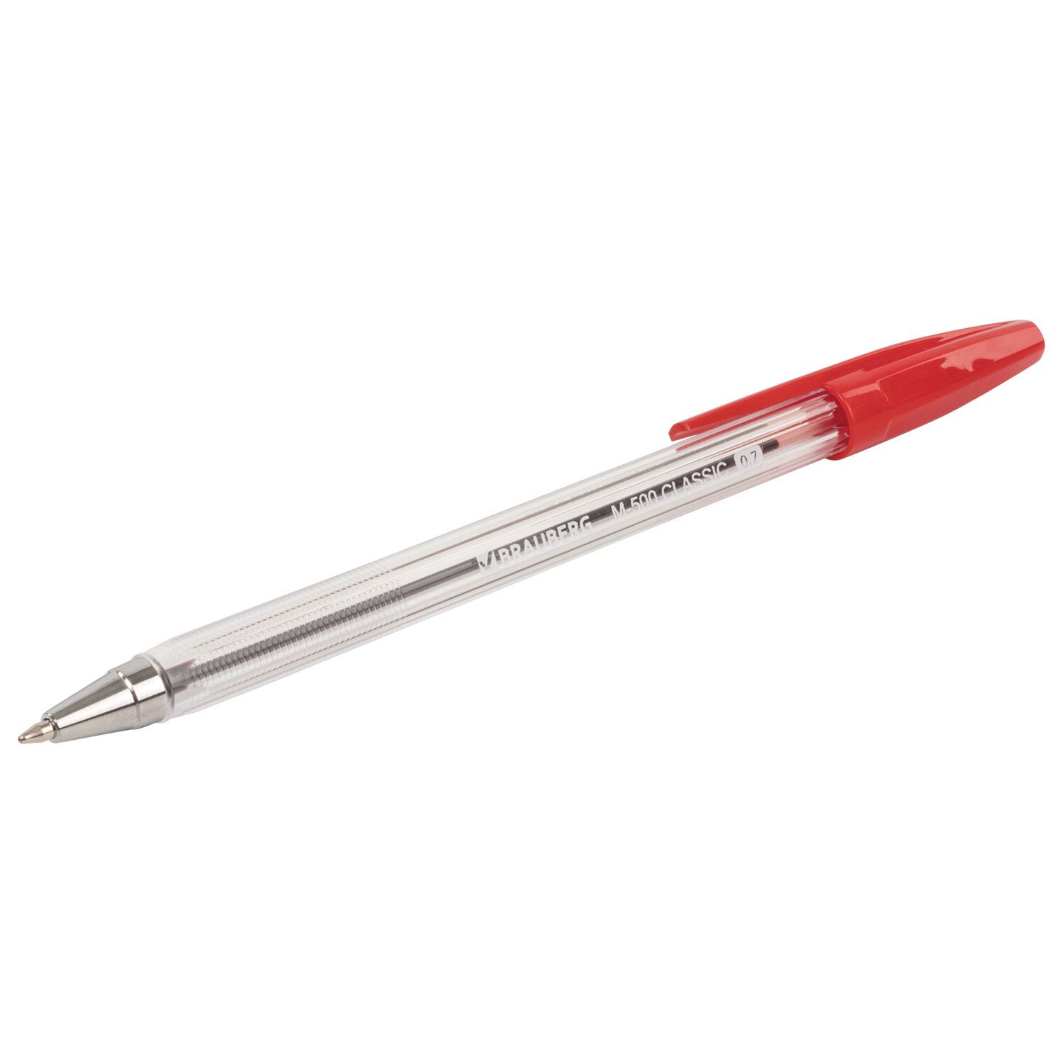 Ручка шариковая BRAUBERG "M-500 CLASSIC", КРАСНАЯ, корпус прозрачный, узел 0,7 мм, линия письма 0,35 мм, 143446