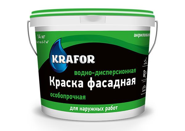 Краска фасадная KRAFOR особопрочная 14 кг (банка зеленая)