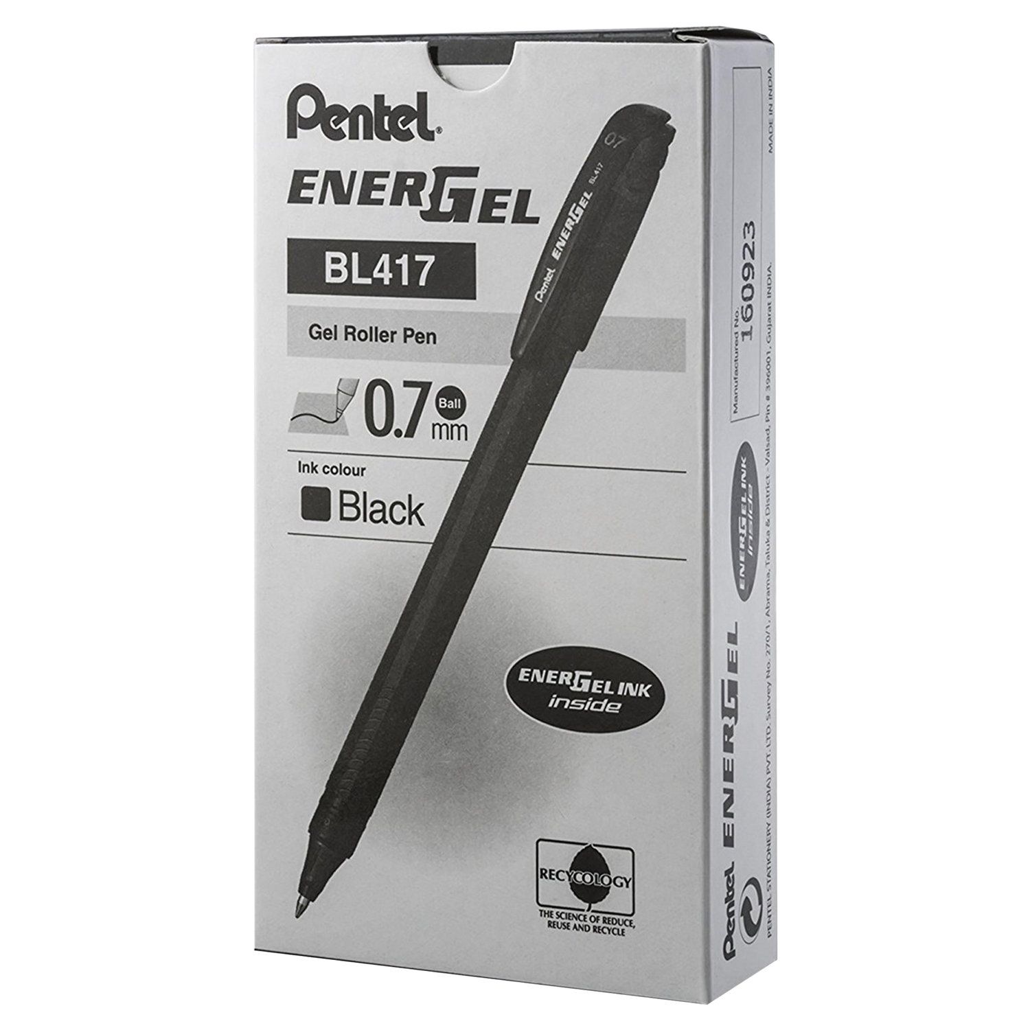 Ручка гелевая PENTEL (Япония) "Energel", ЧЕРНАЯ, корпус черный, узел 0,7 мм, линия письма 0,35 мм, BL417-A