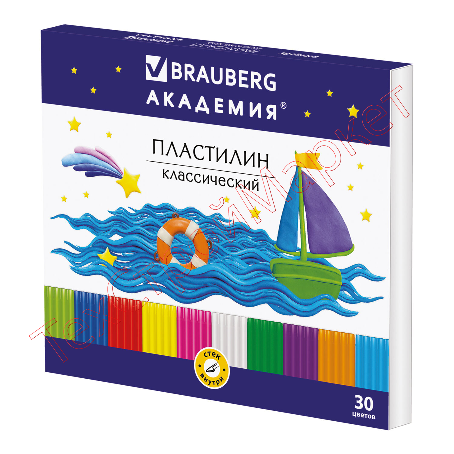 Пластилин классический BRAUBERG "АКАДЕМИЯ", 30 цветов, 600 г, со стеком, ВЫСШЕЕ КАЧЕСТВО, 105900