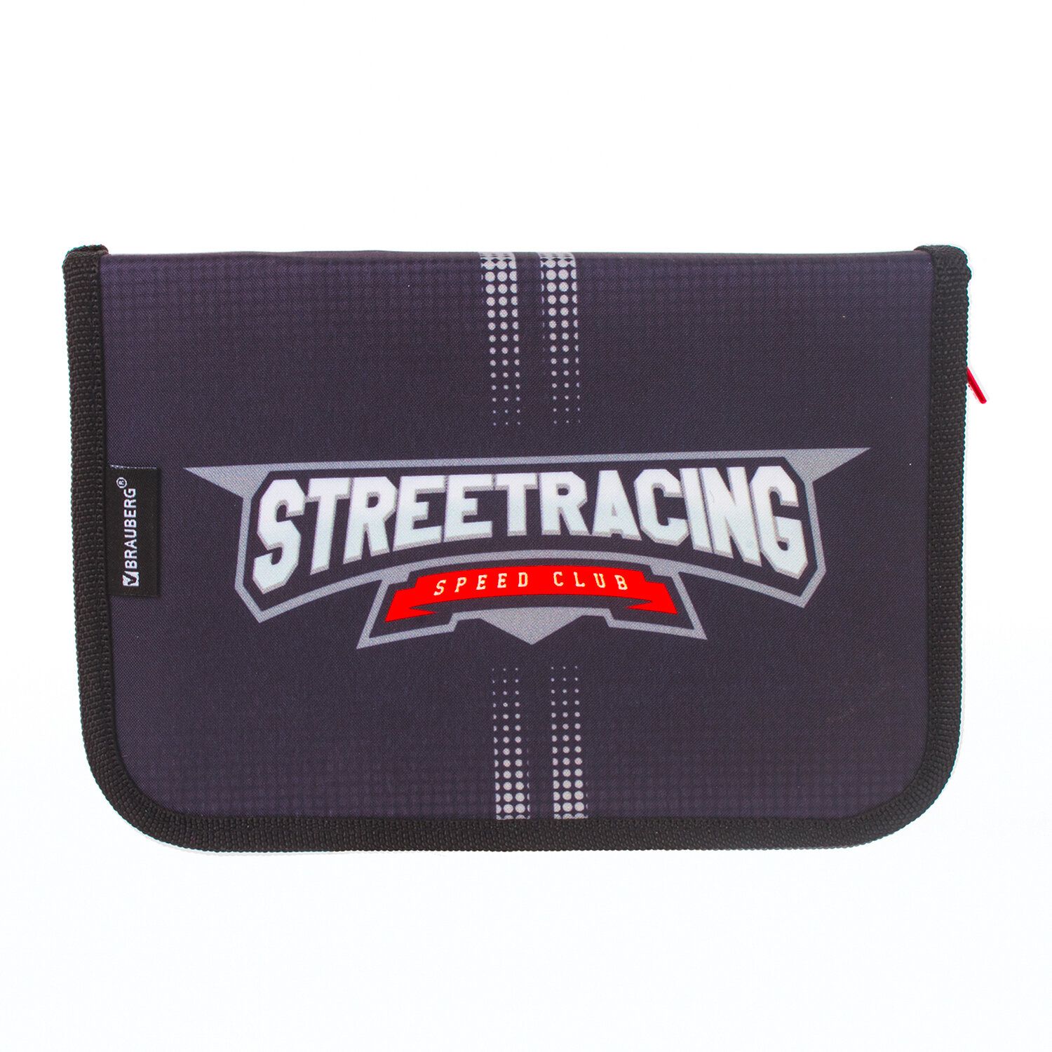Пенал BRAUBERG, 1 отделение, 2 откидные планки, ткань, 20х14 см, "Streetracing", 229284